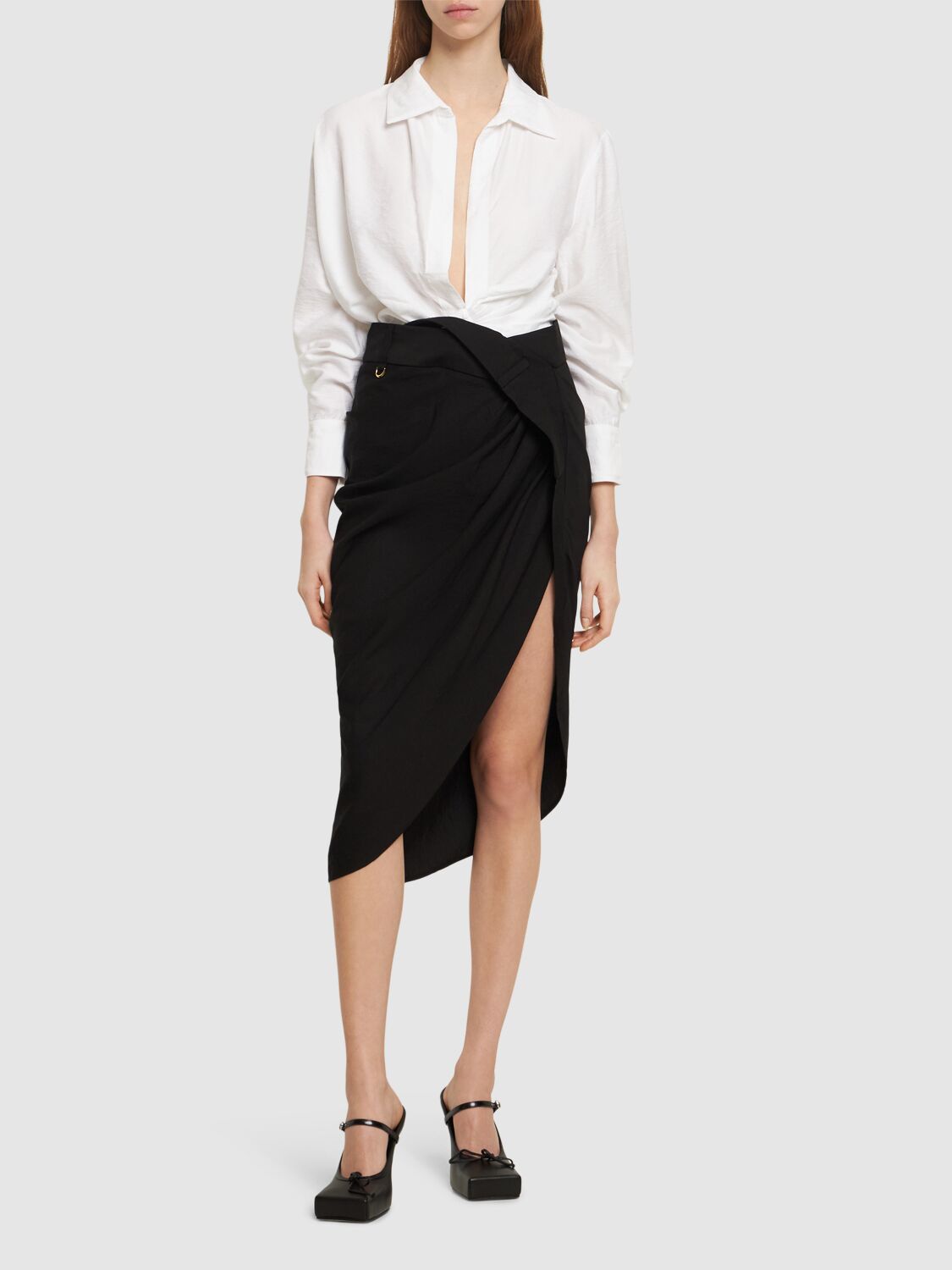 Shop Jacquemus La Jupe Saudade Satin Midi Wrap Skirt In Black