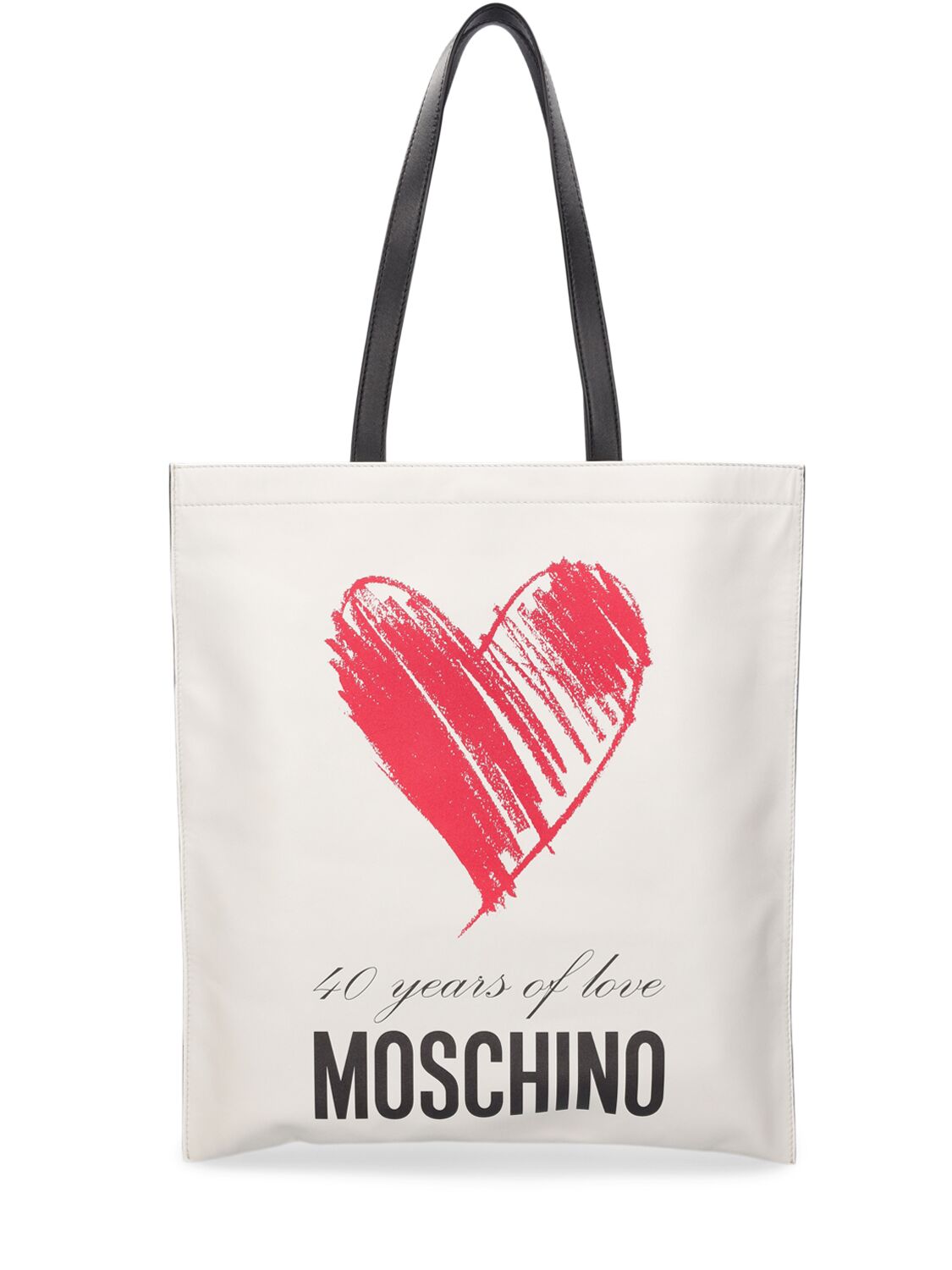 Moschino Logo Leather Tote Bag In White