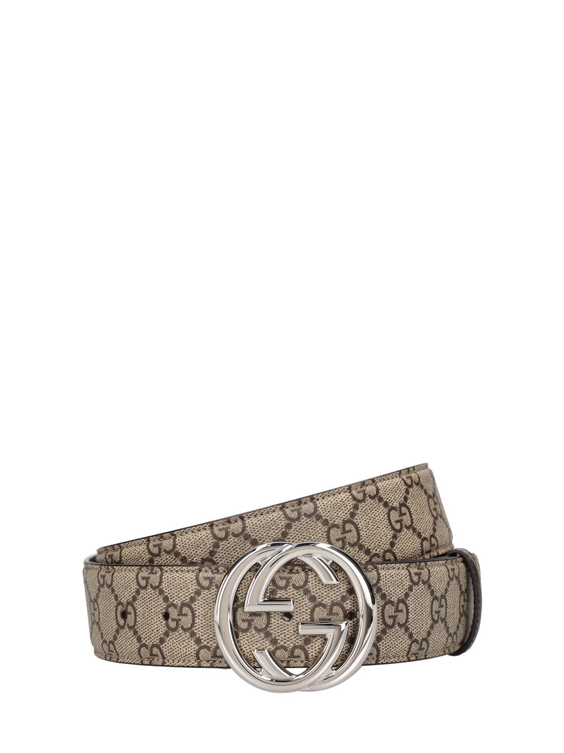 Gucci 4cm Gg Interlocking Leather Belt In Beige,ebony