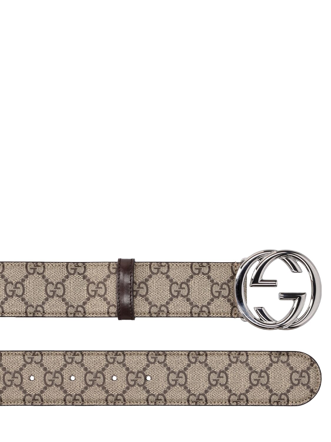 Shop Gucci 4cm Gg Interlocking Leather Belt In Beige,ebony