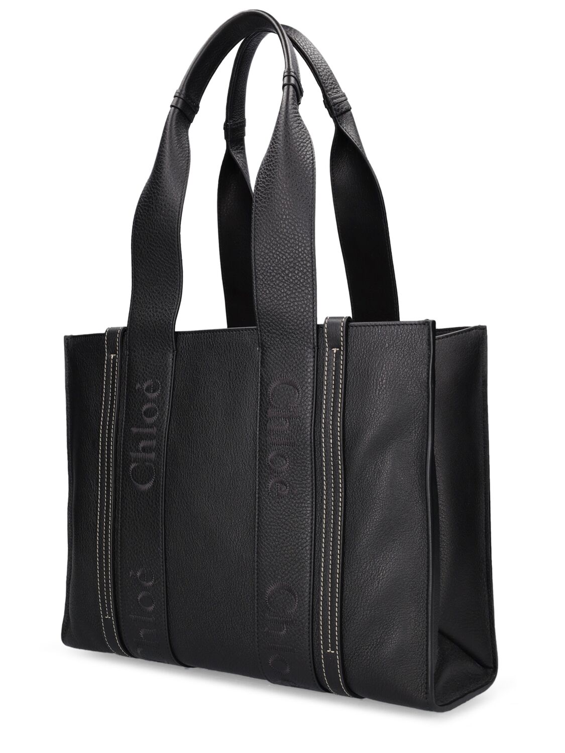 Shop Chloé Medium Woody Leather Tote Bag In Black
