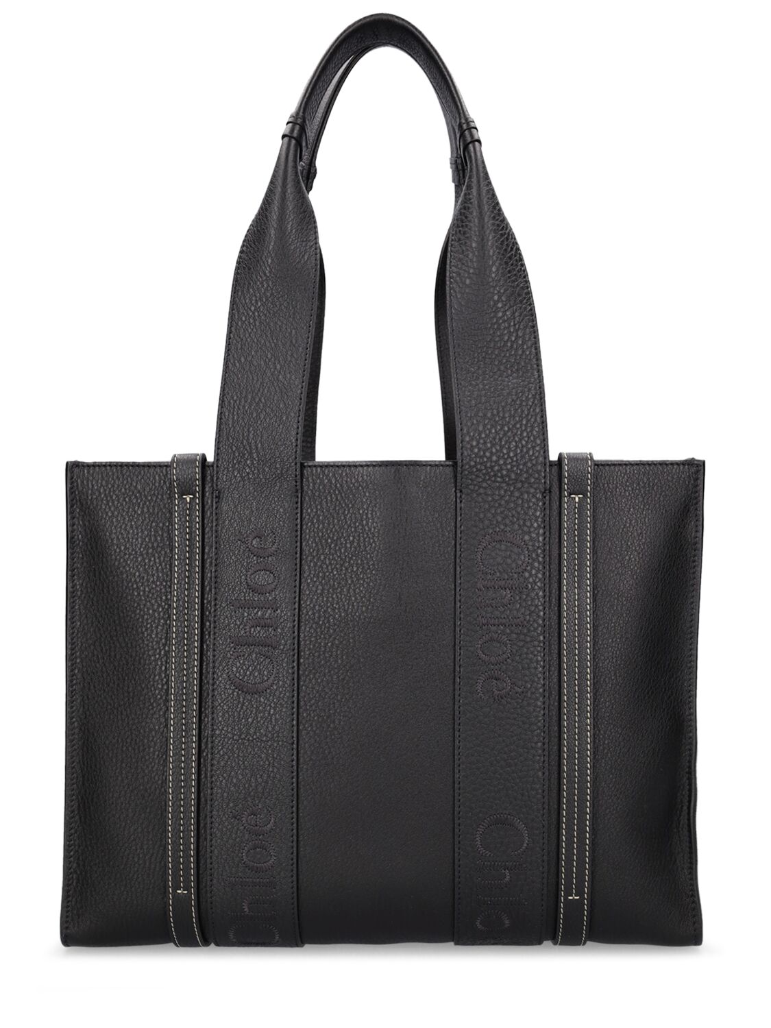 Shop Chloé Medium Woody Leather Tote Bag In Black
