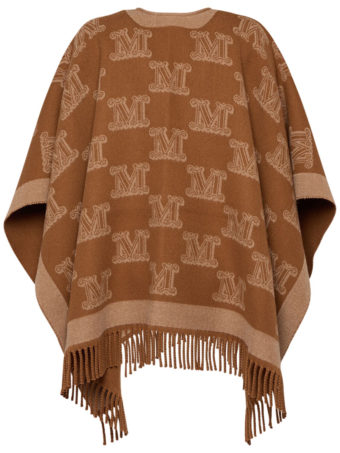 Shop Max Mara Frine Logo Jacquard Wool Cape In Brown