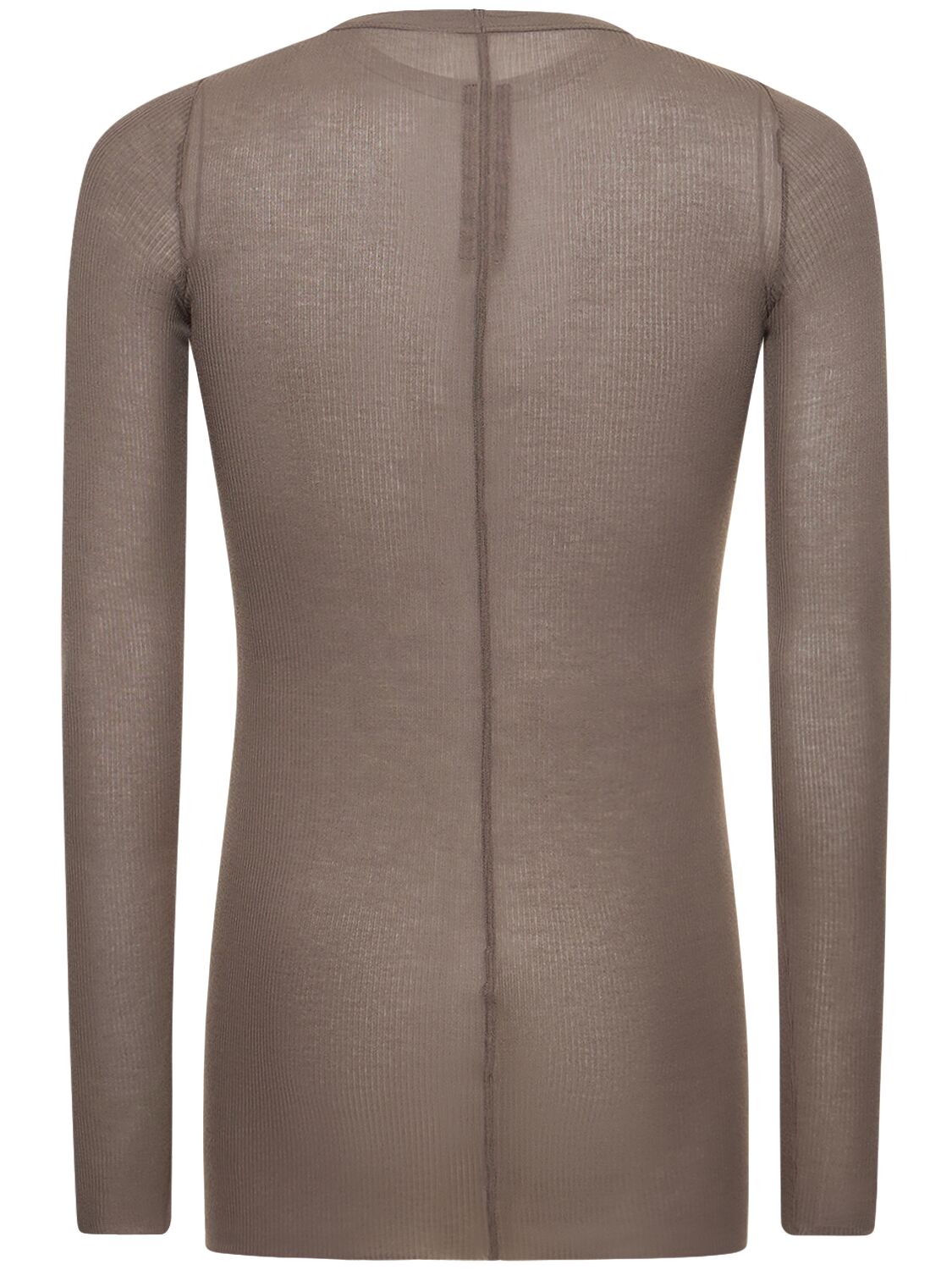 Shop Rick Owens Ribbed Silk Blend Long Sleeve T-shirt In Dust