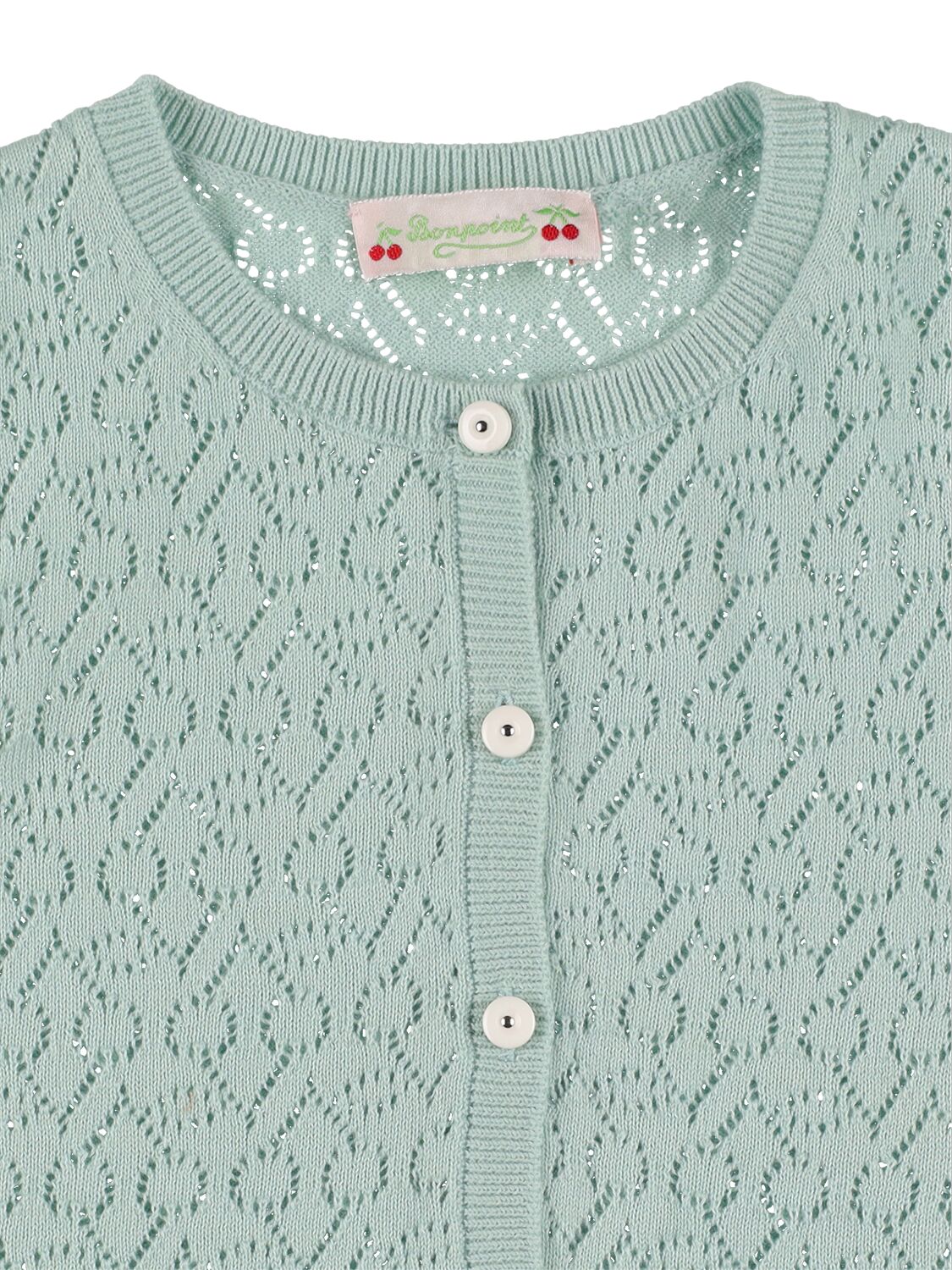 Shop Bonpoint Cherry Cotton Knit Cardigan In Green