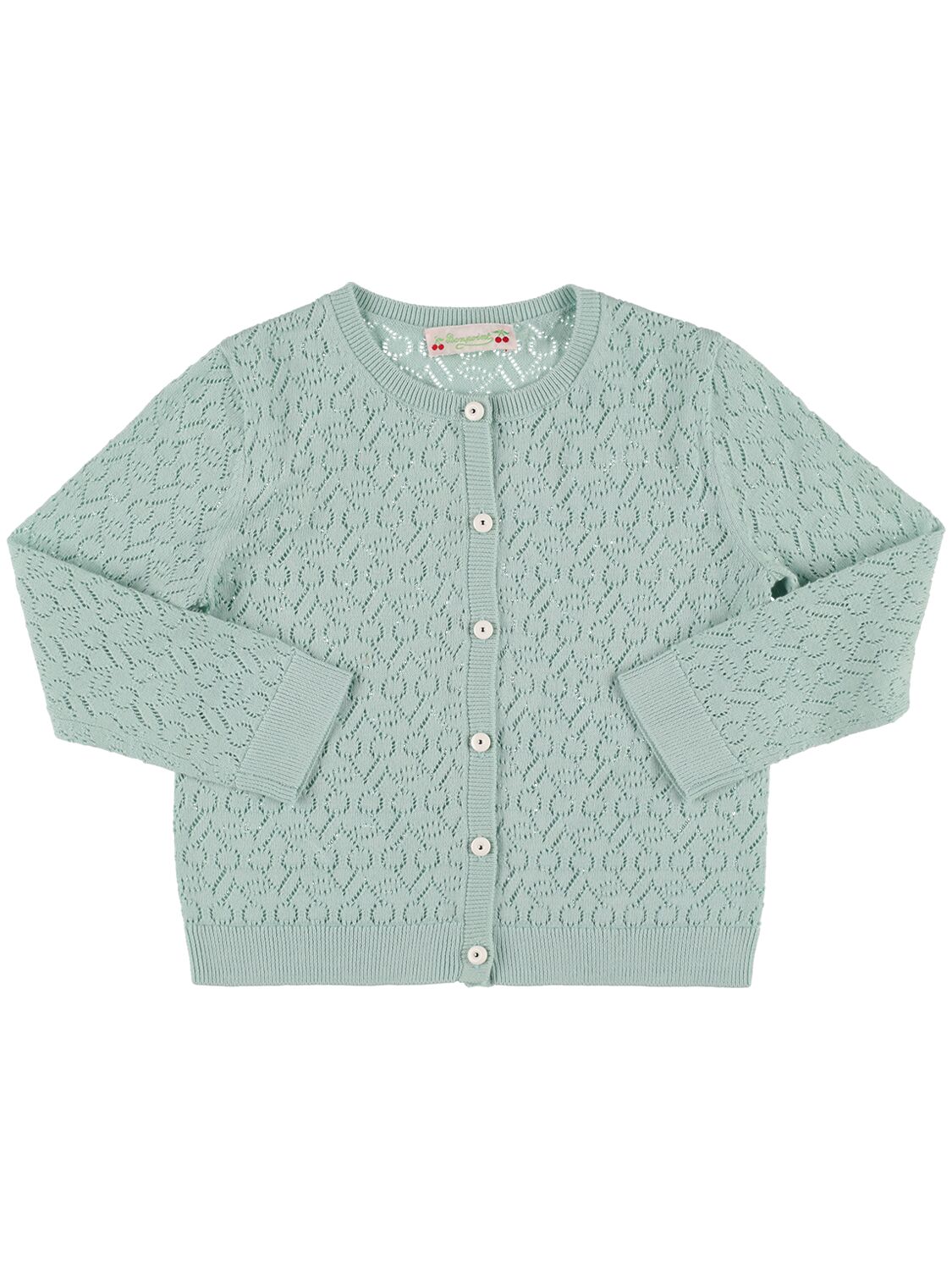 Shop Bonpoint Cherry Cotton Knit Cardigan In Green