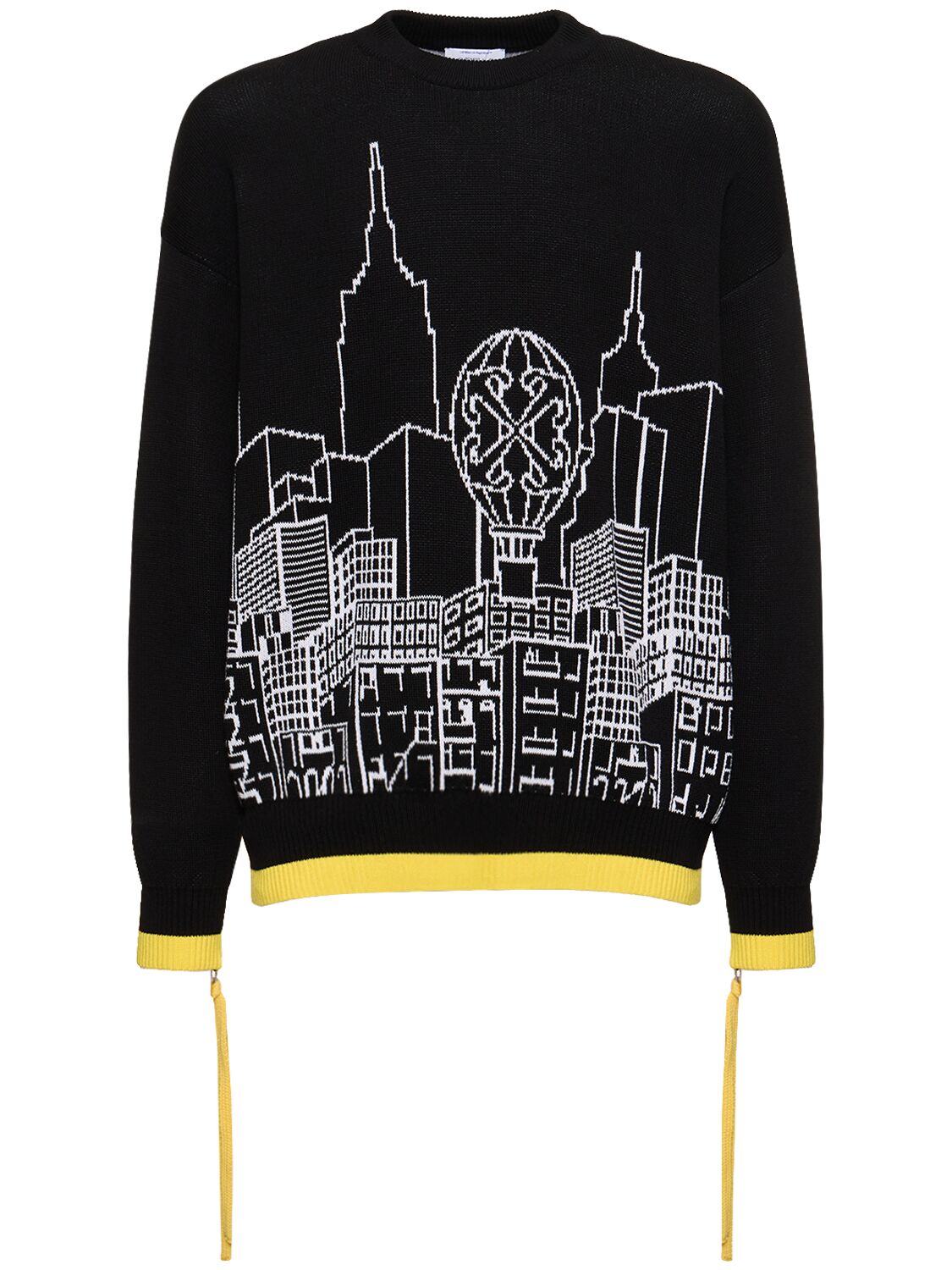 Shop Off-white Skyline Knit Cotton Blend Sweater In Black