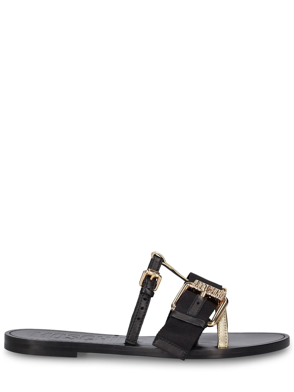 Moschino 5mm Leather Flat Sandals In Black