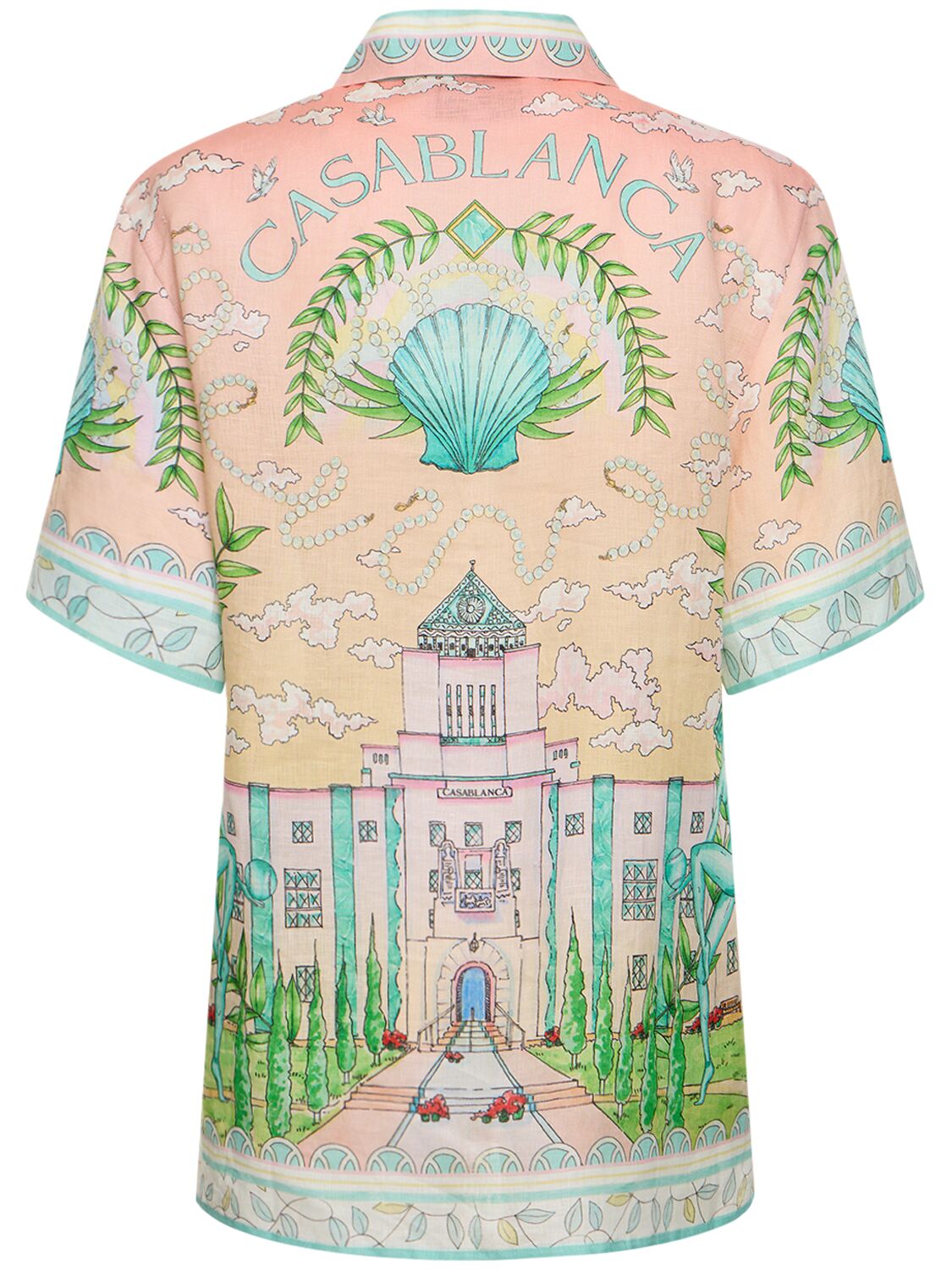 Shop Casablanca Printed Linen Shirt In Pink/multi