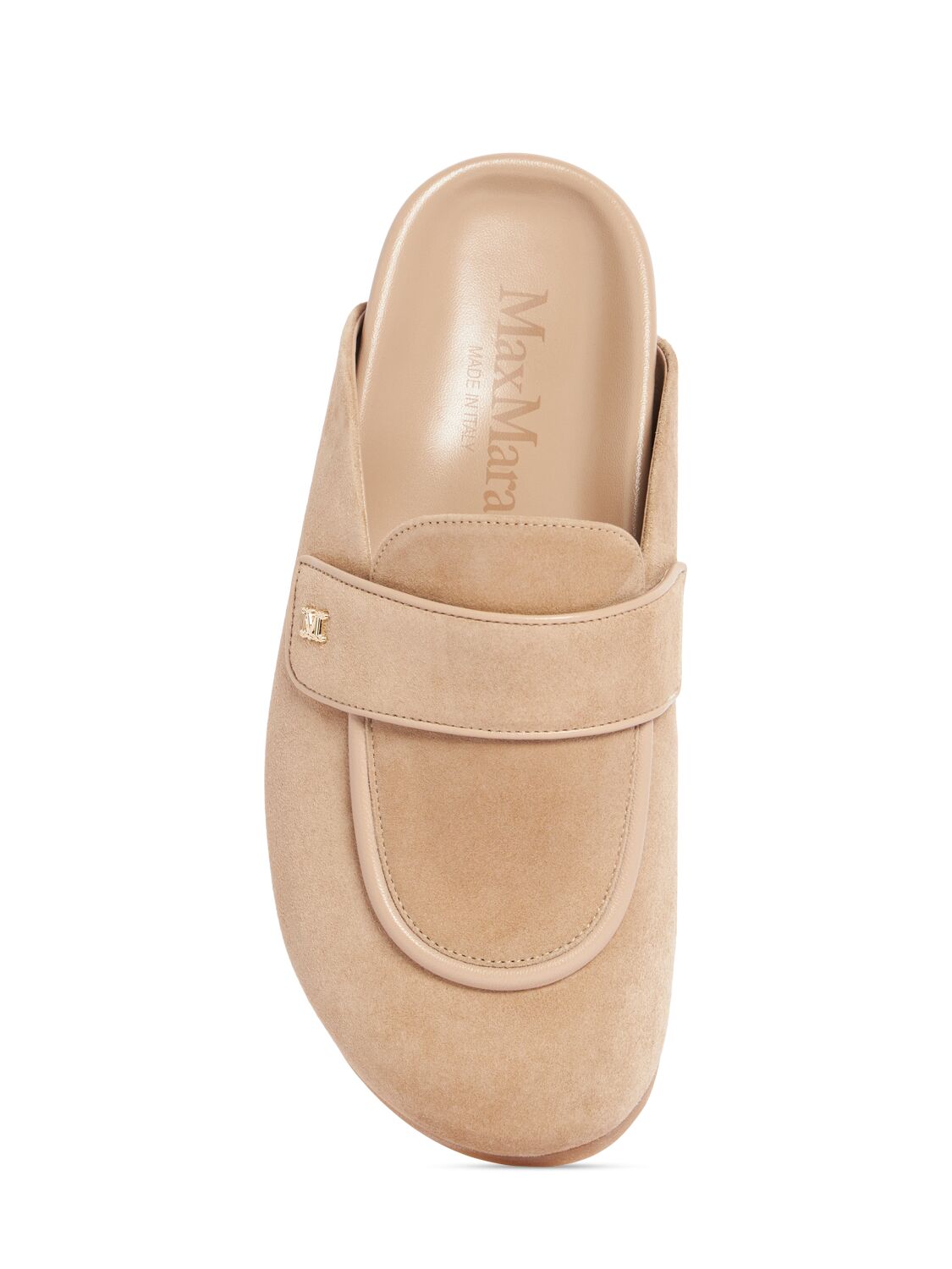 Shop Max Mara 10mm Manly Suede Mules In Beige