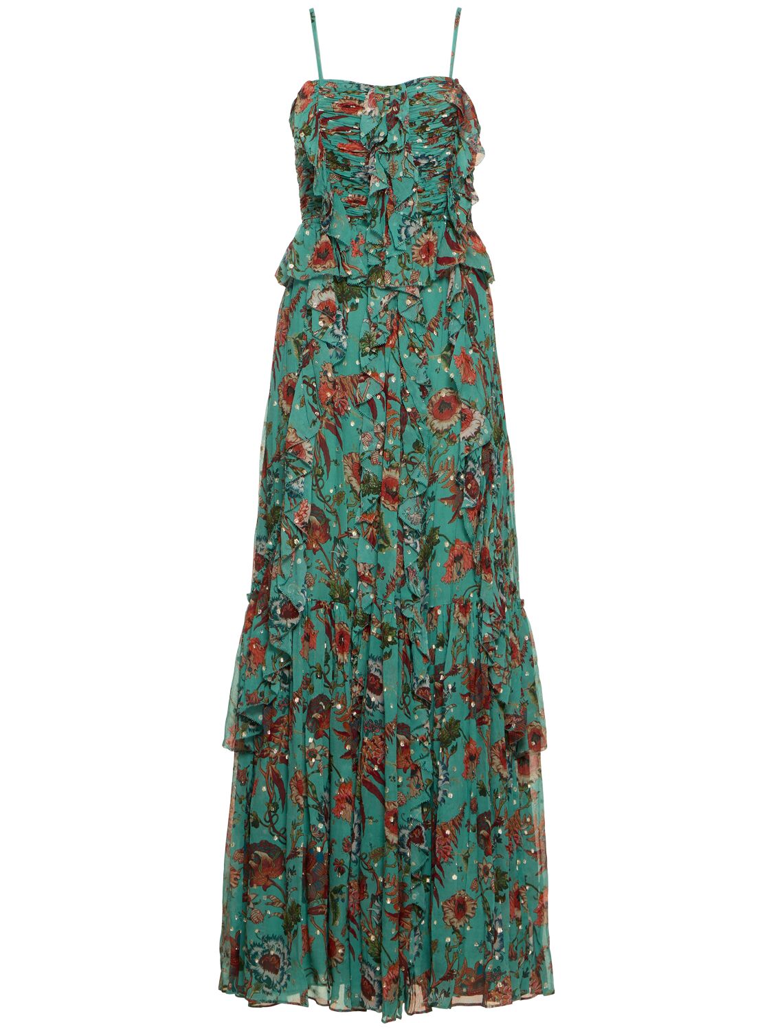 Ulla Johnson Colette Printed Silk Blend Long Gown In Green,multi
