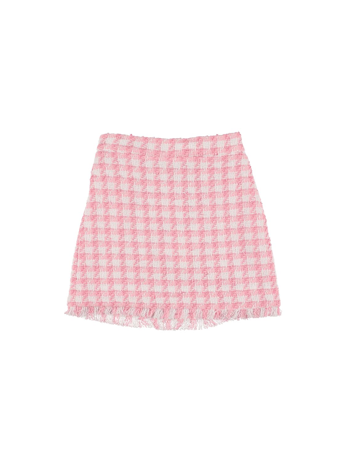 Monnalisa Kids' Houndstooth Cotton Bouclé Skirt In Pink,white