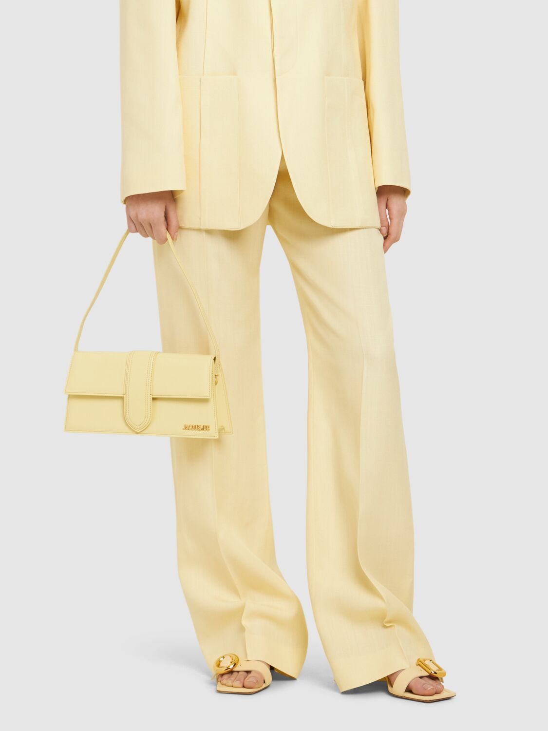 Shop Jacquemus Le Bambino Long Smooth Leather Bag In Light Yellow