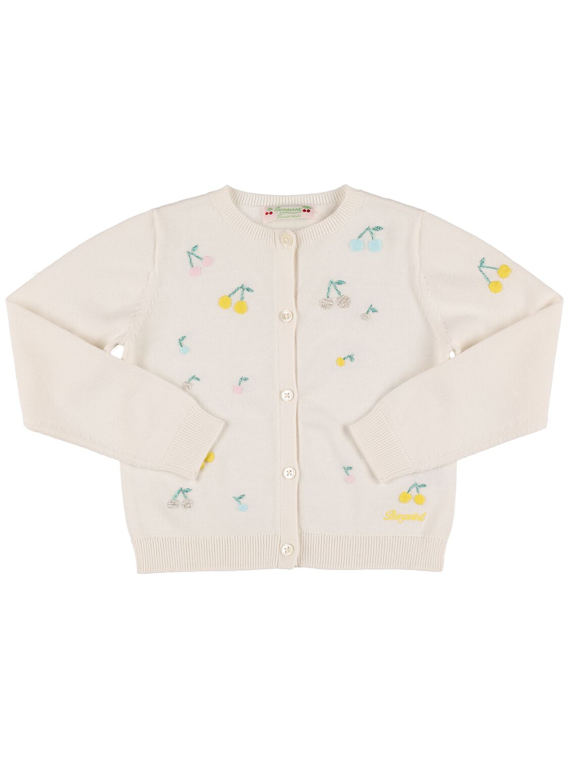 Bonpoint Kids' Cherry Embroidered Cotton Knit Cardigan In White