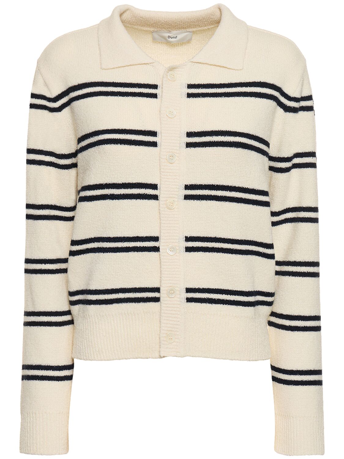Shop Dunst Striped Open Collar Knit Cardigan In Cream,navy