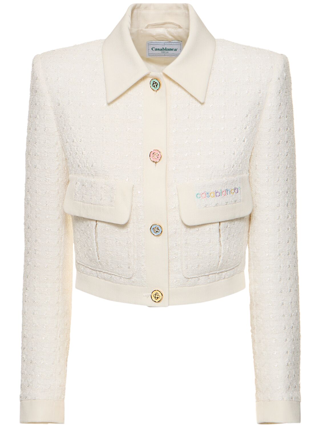 Casablanca Tweed Fitted Cotton Blend Jacket In White