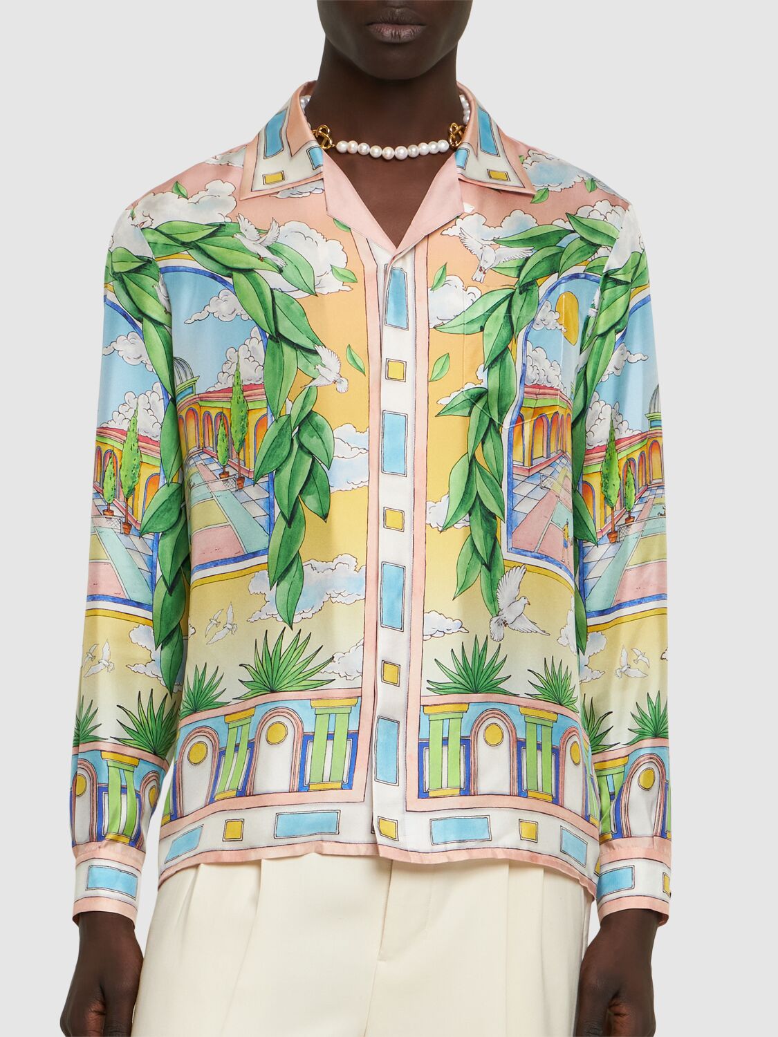 Shop Casablanca Cuban Collar Silk Shirt In Multicolor