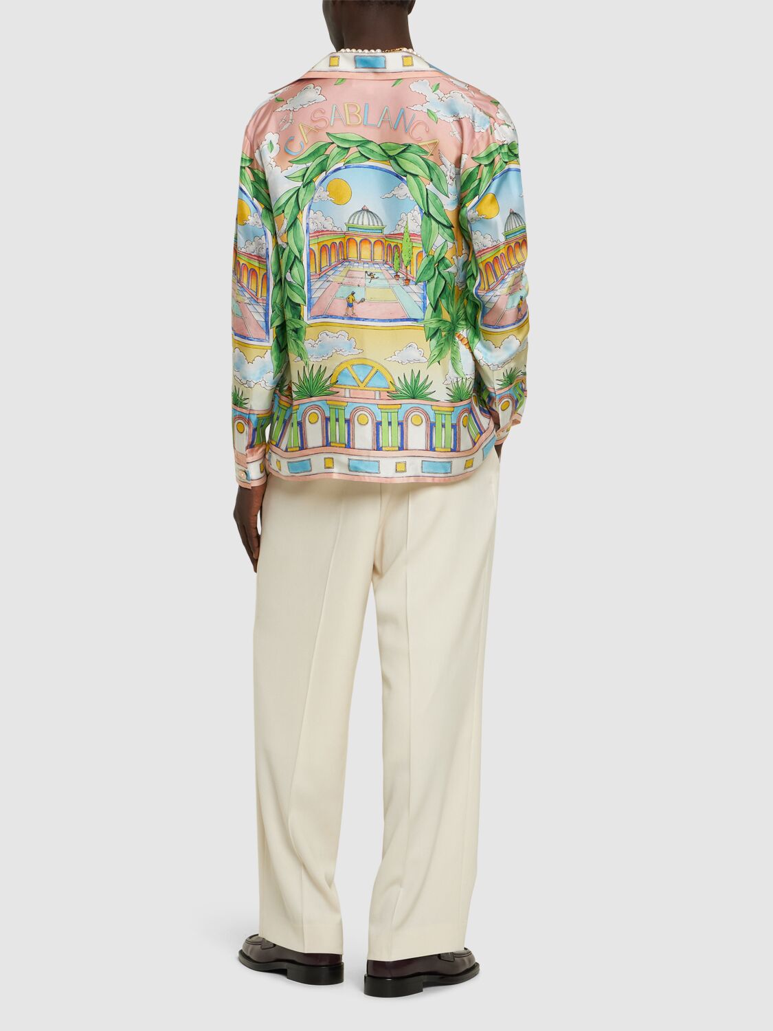 Shop Casablanca Cuban Collar Silk Shirt In Multicolor