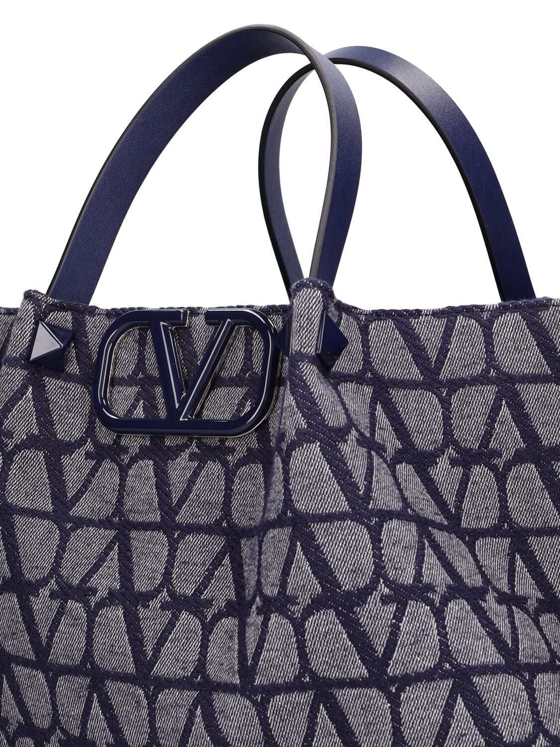 Shop Valentino Medium V Logo Signature Denim Tote Bag In Melange,worker