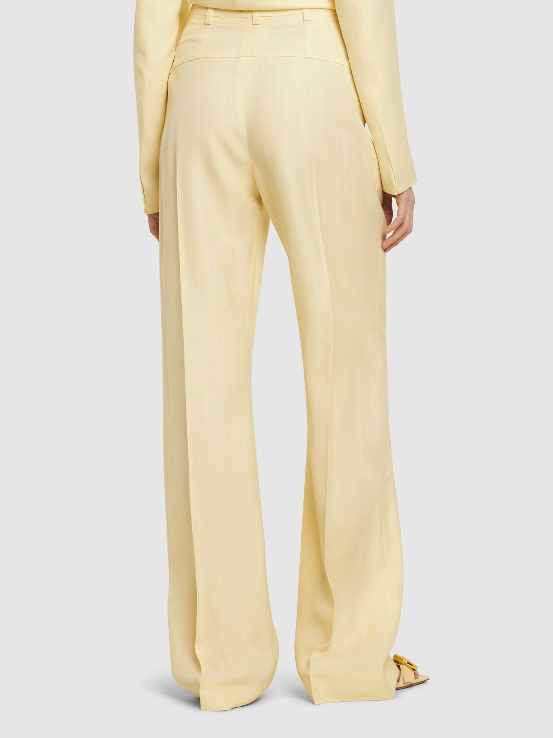 Shop Jacquemus Le Pantalon Sauge Crepe High Rise Pants In Light Yellow