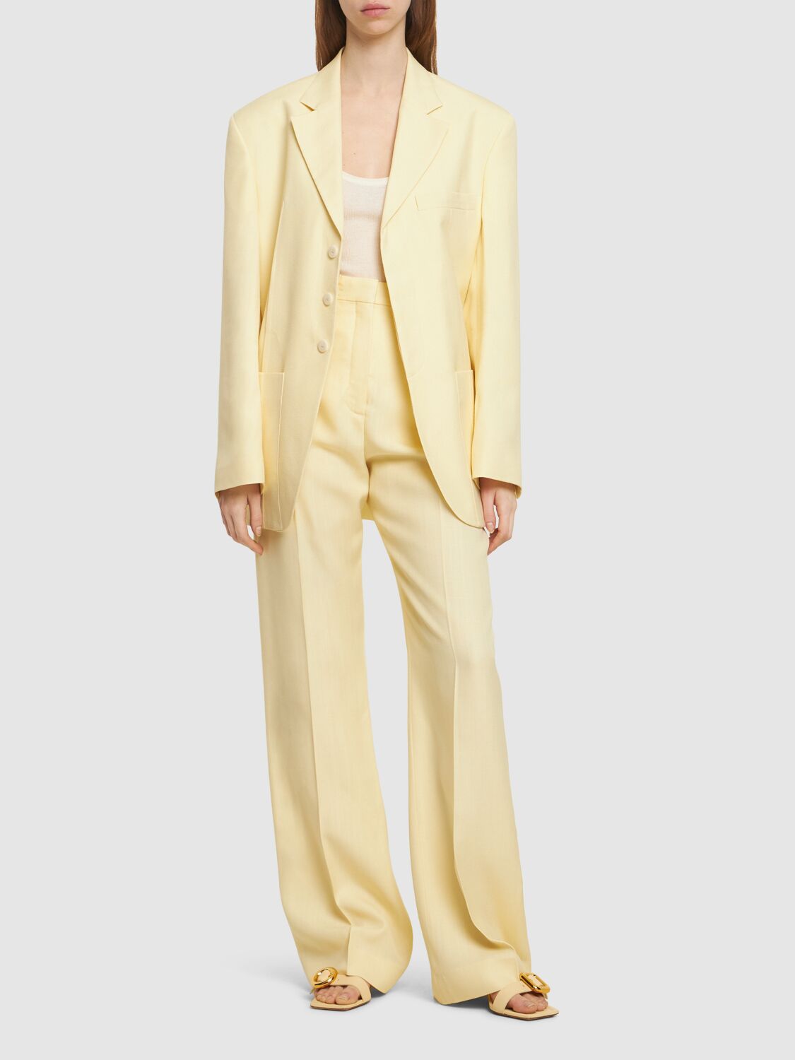 Shop Jacquemus Le Pantalon Sauge Crepe High Rise Pants In Light Yellow