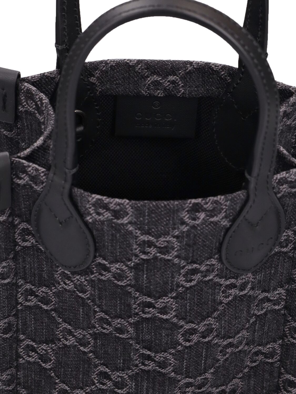 Shop Gucci Mini Ophidia Gg Denim Shoulder Bag In Black,grey