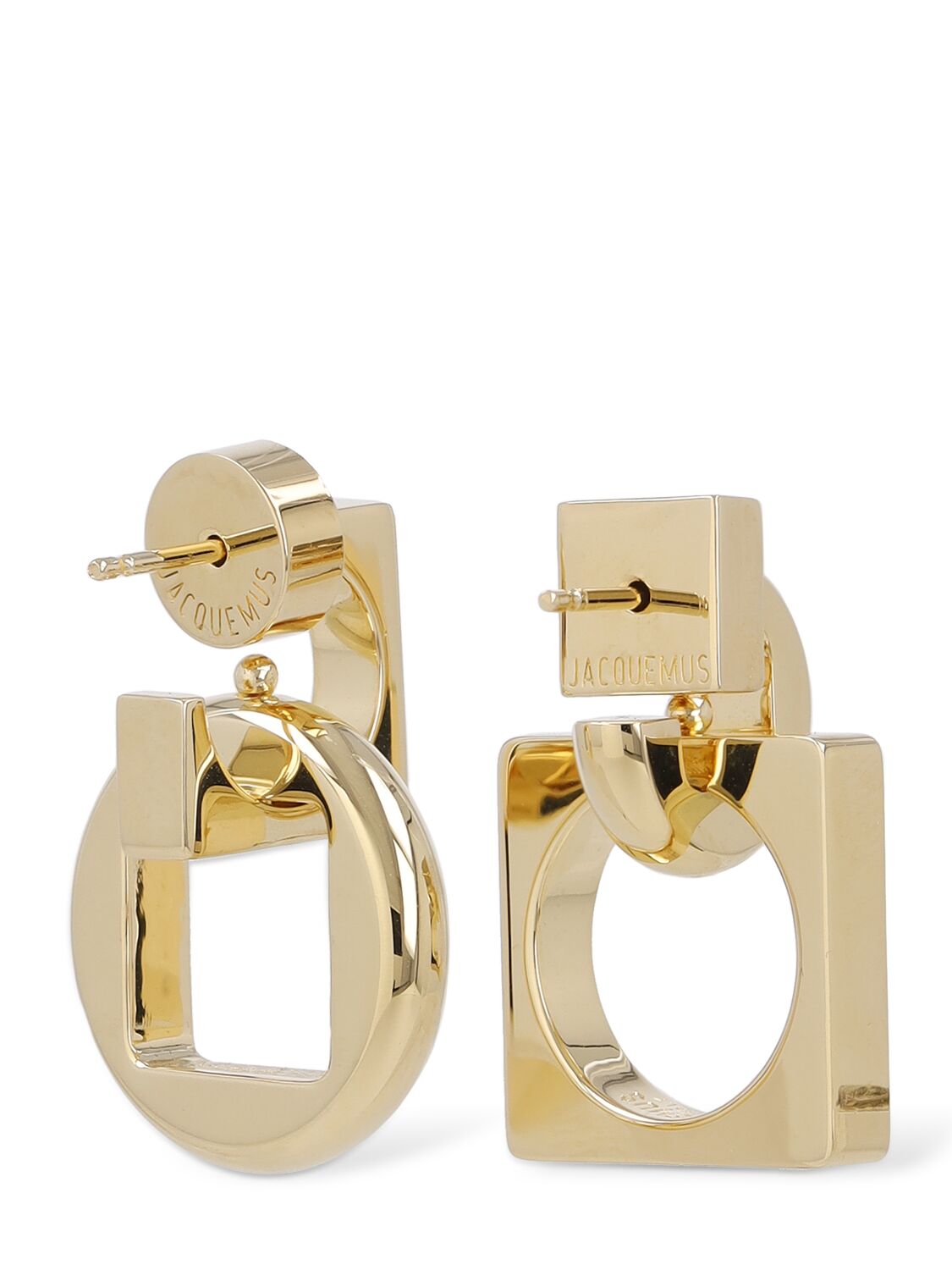 Shop Jacquemus Les Pendantes Rond Carre Earrings In Light Gold
