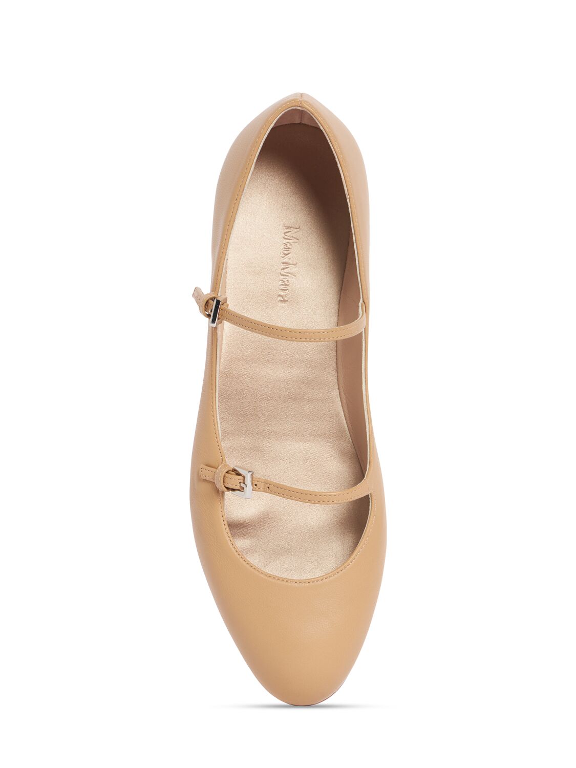 Shop Max Mara 5mm Circus Leather Ballerinas In Beige