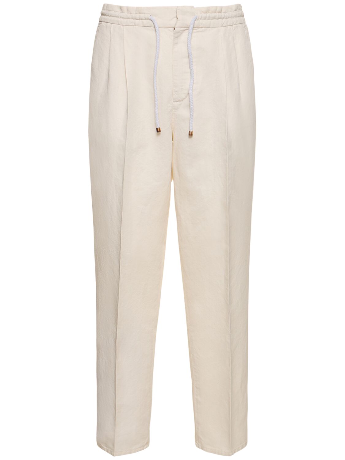 Brunello Cucinelli Cotton & Linen Drawstring Pants In Off White