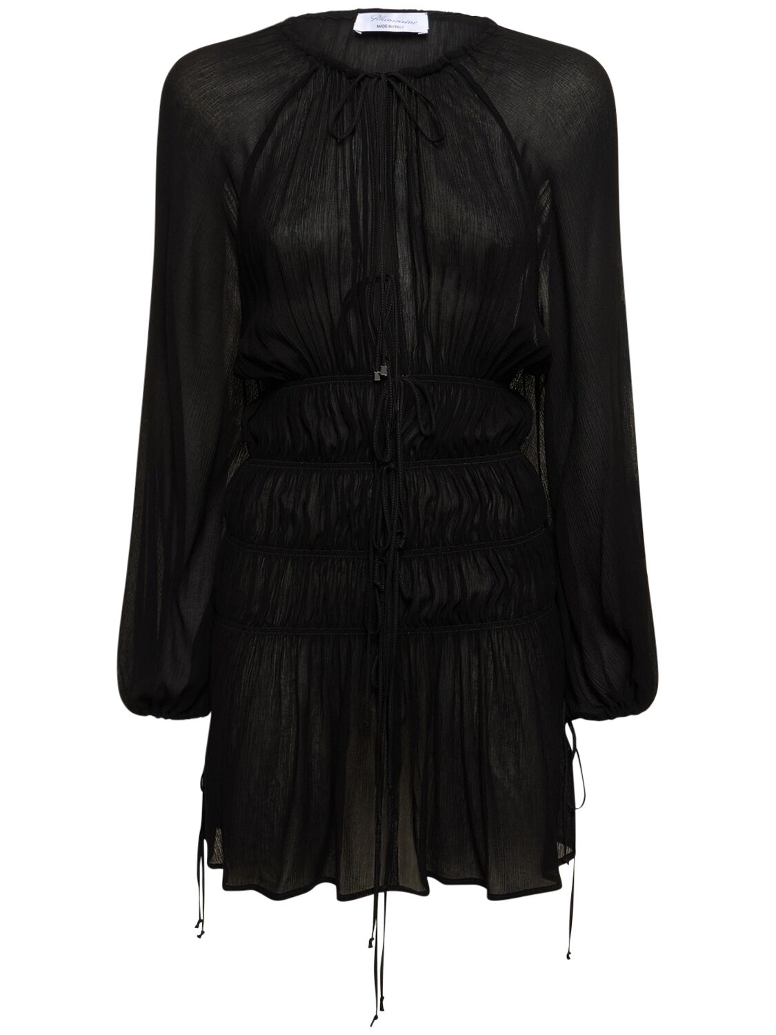 Blumarine Gathered Viscose Jersey Mini Dress In Black