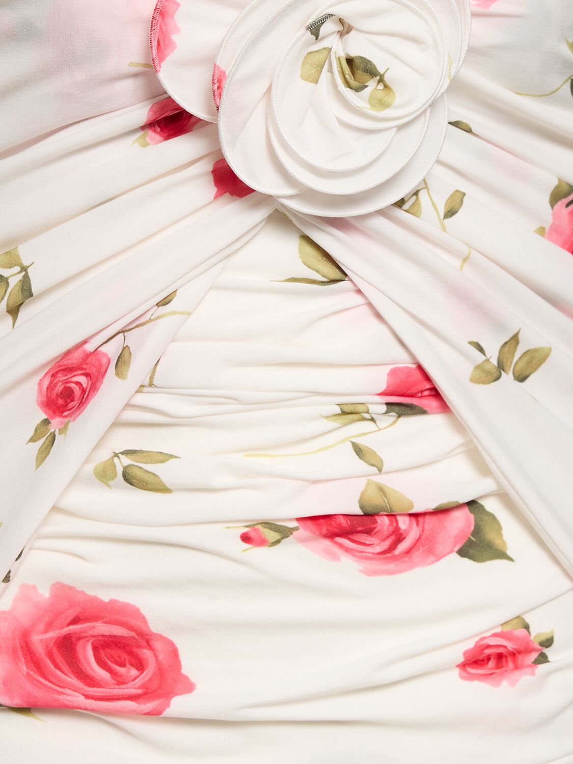 Shop Magda Butrym Rose Print Jersey Mini Dress In Ivory,pink
