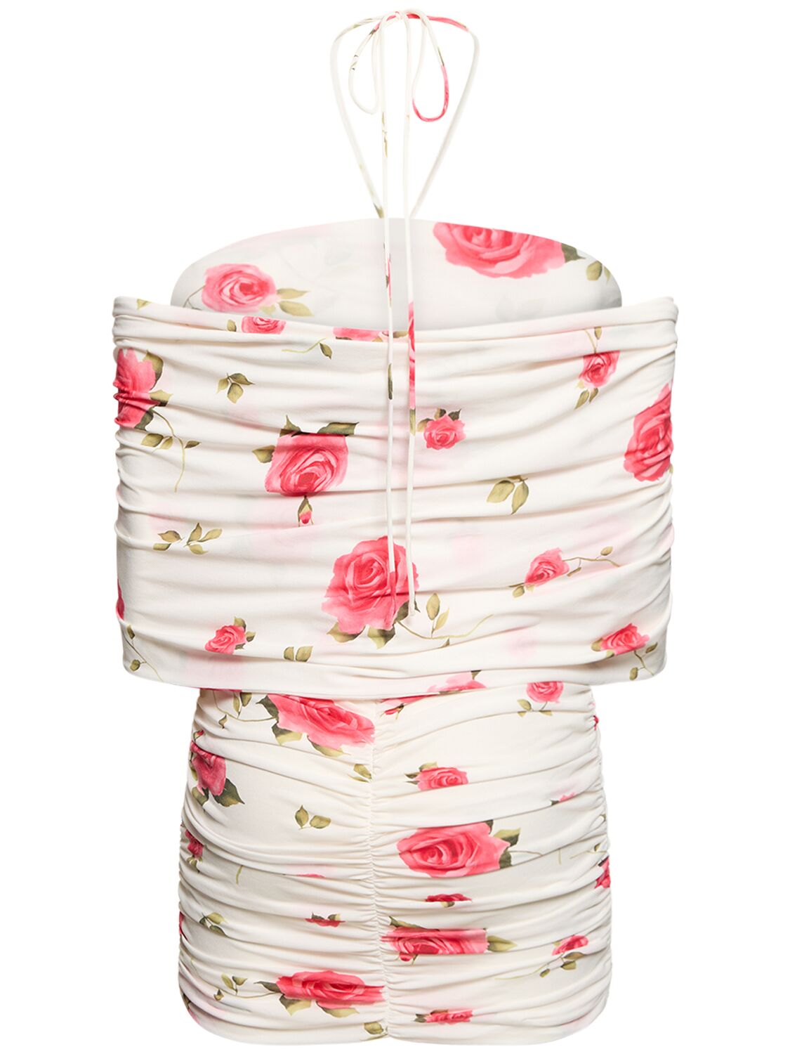 Shop Magda Butrym Rose Print Jersey Mini Dress In Ivory,pink