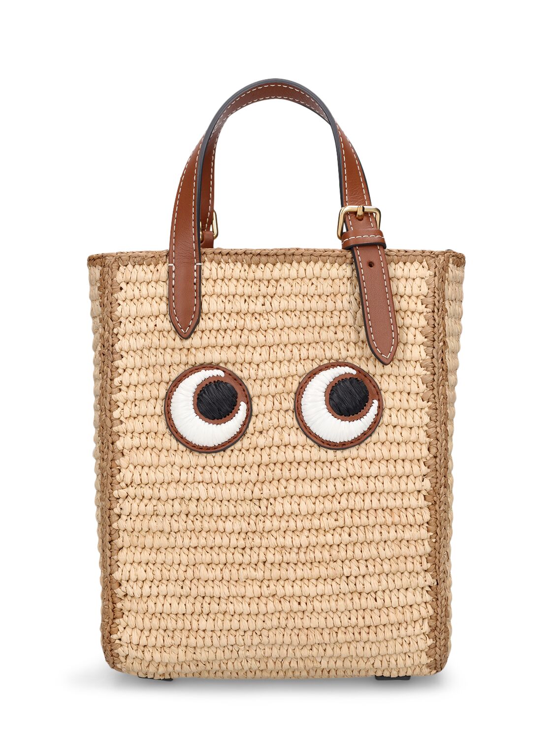 Anya Hindmarch Mini Eyes Raffia Top Handle Bag In Natural