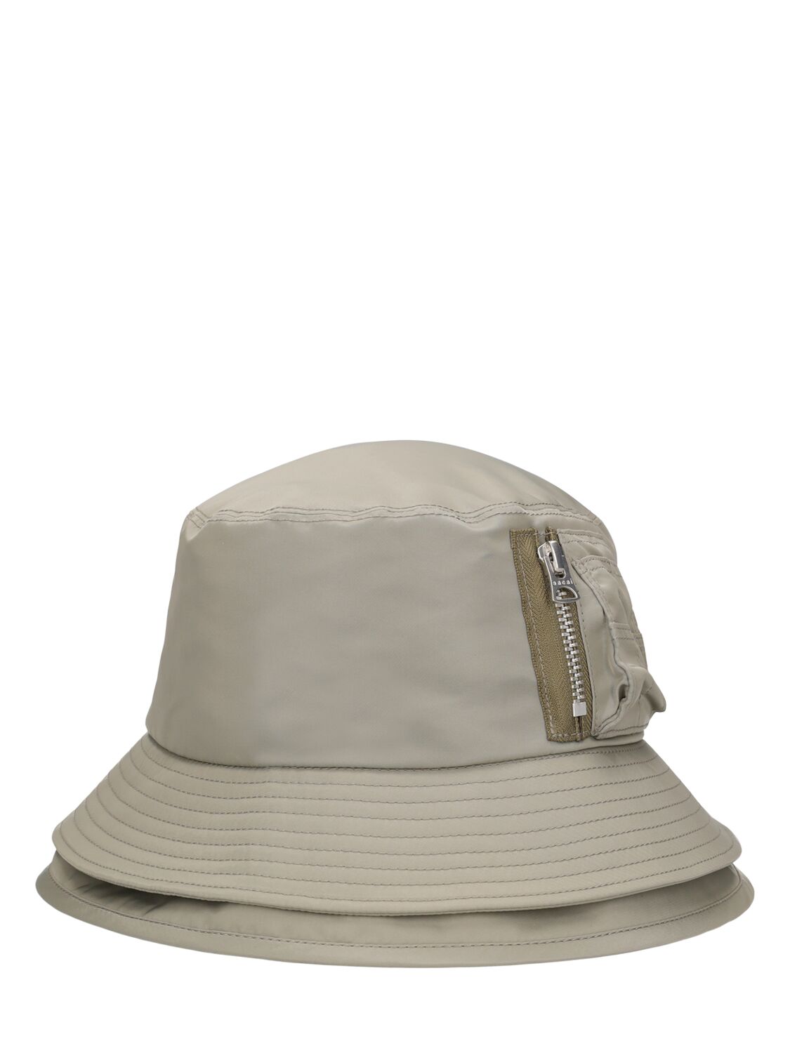 Shop Sacai Double Brim Nylon Twill Bucket Hat In Light Khaki