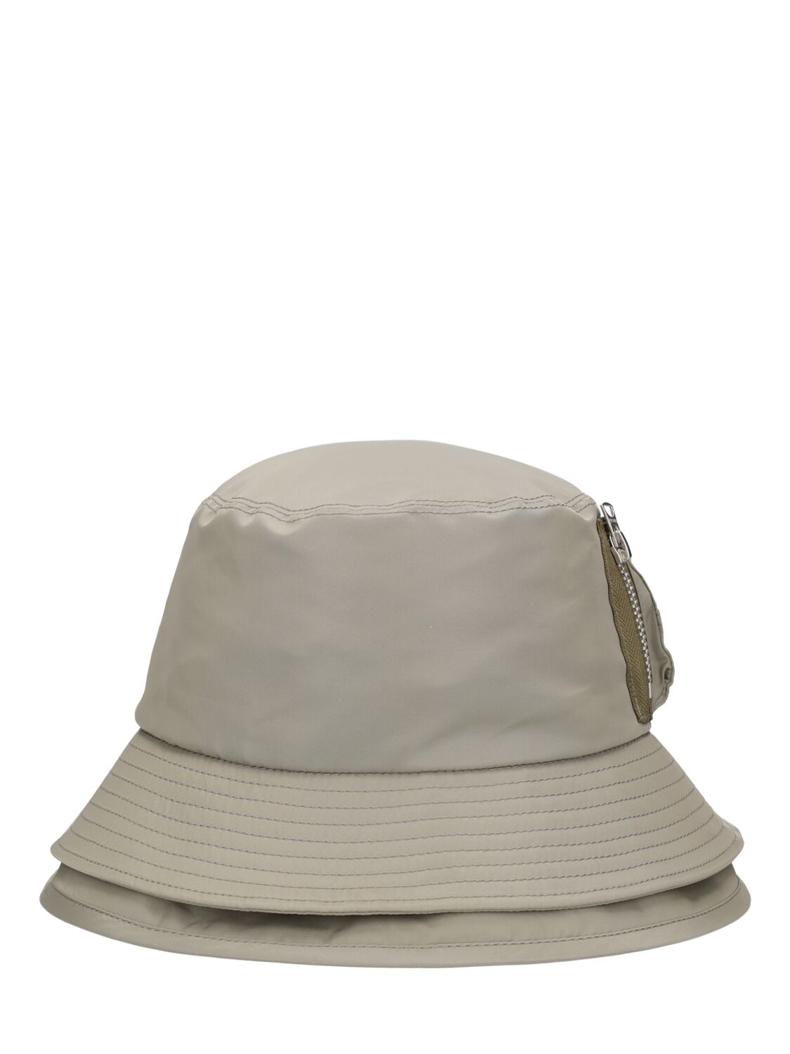 Sacai Double Brim Nylon Twill Bucket Hat In Light Khaki