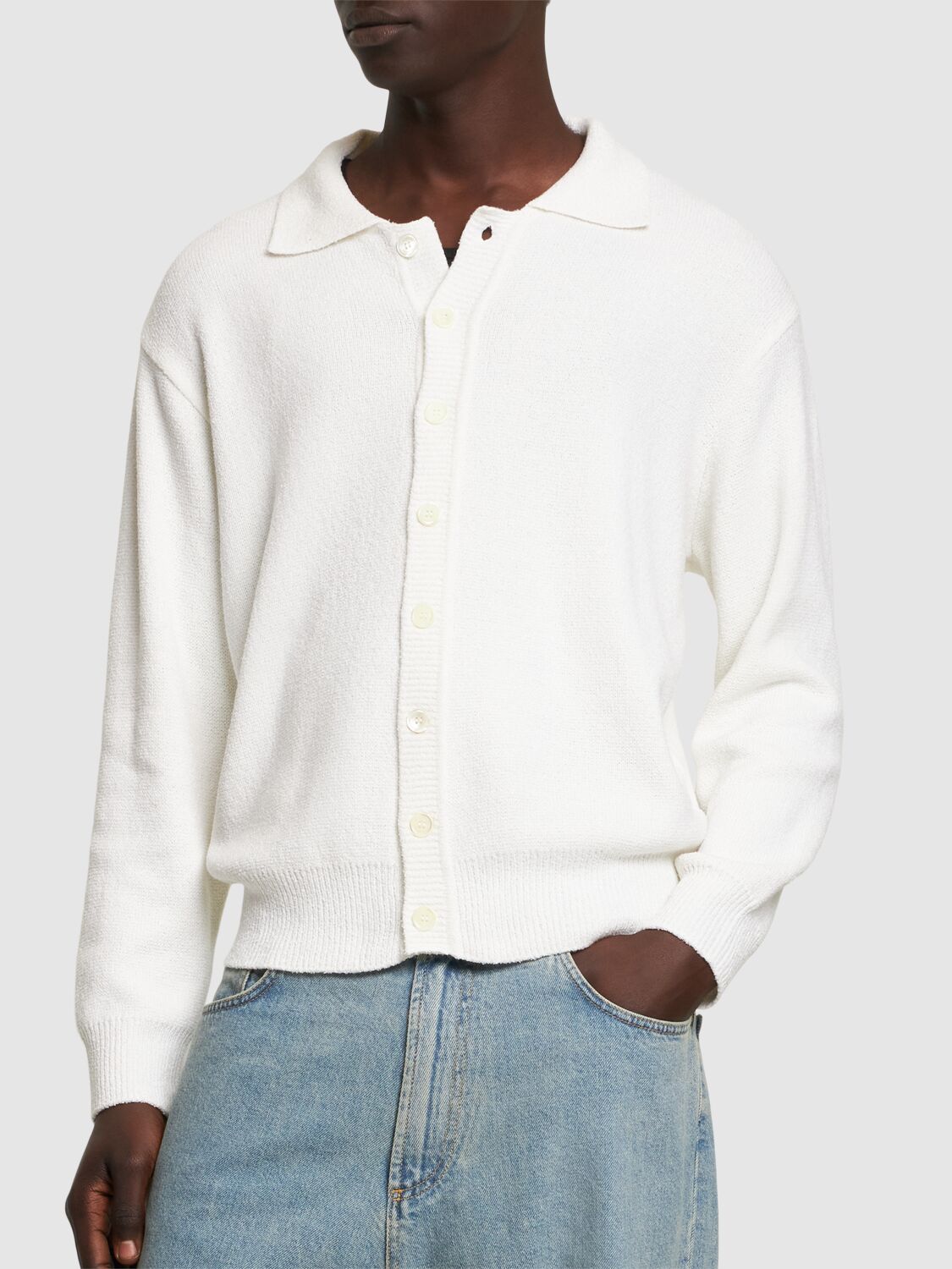 Shop Dunst Unisex Polo Knit Cardigan In White