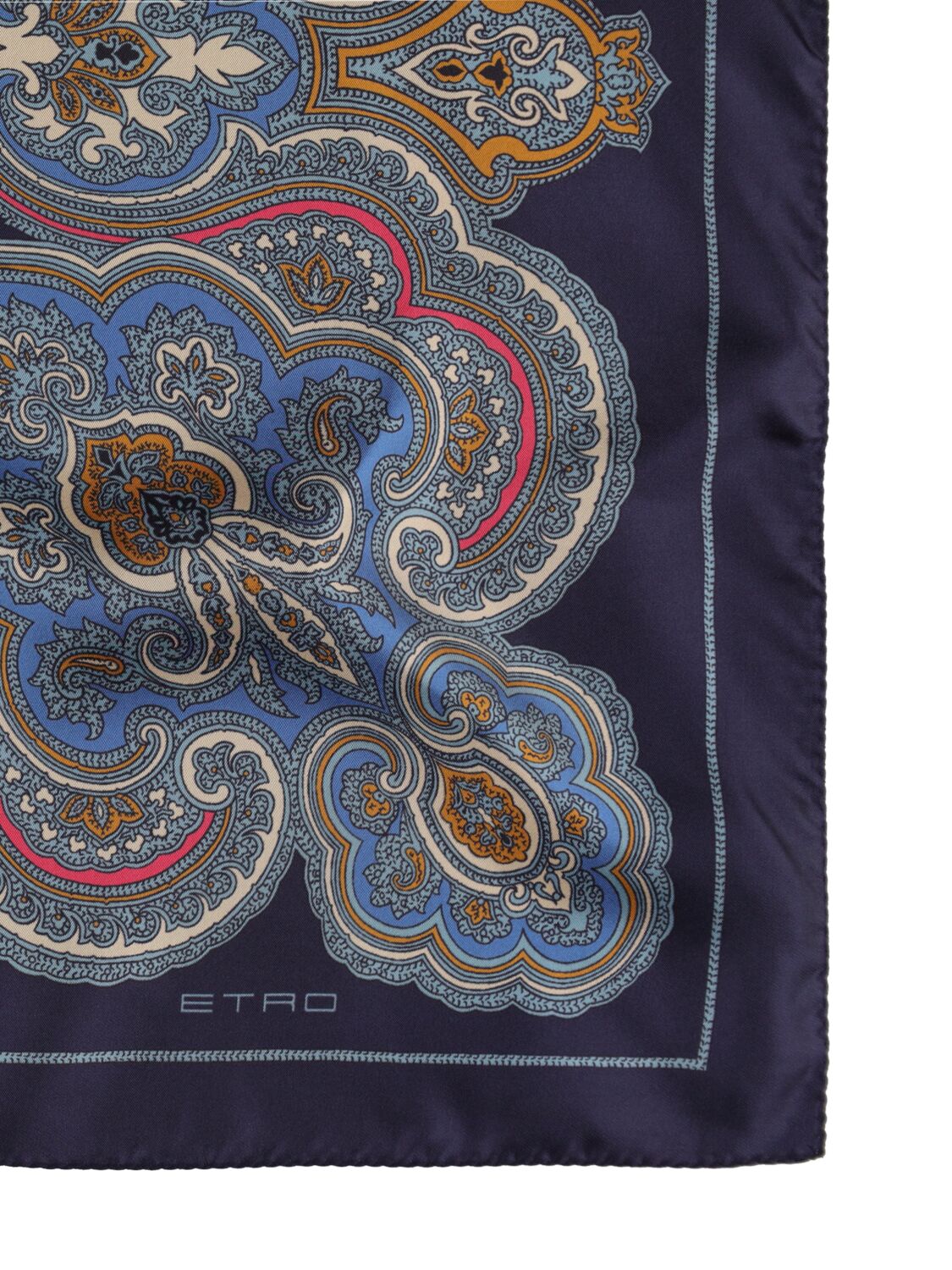 Shop Etro Printed Silk Pocket Square In Blue