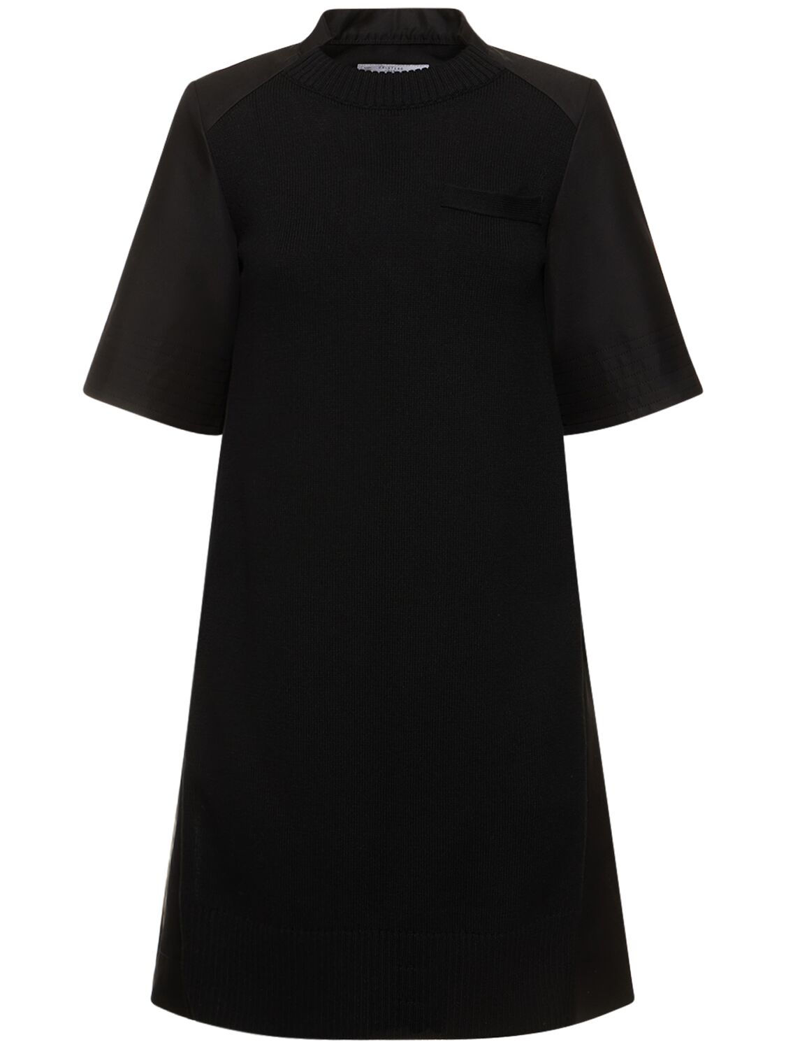 Sacai Cotton Gabardine Knit S/s Mini Dress In Black