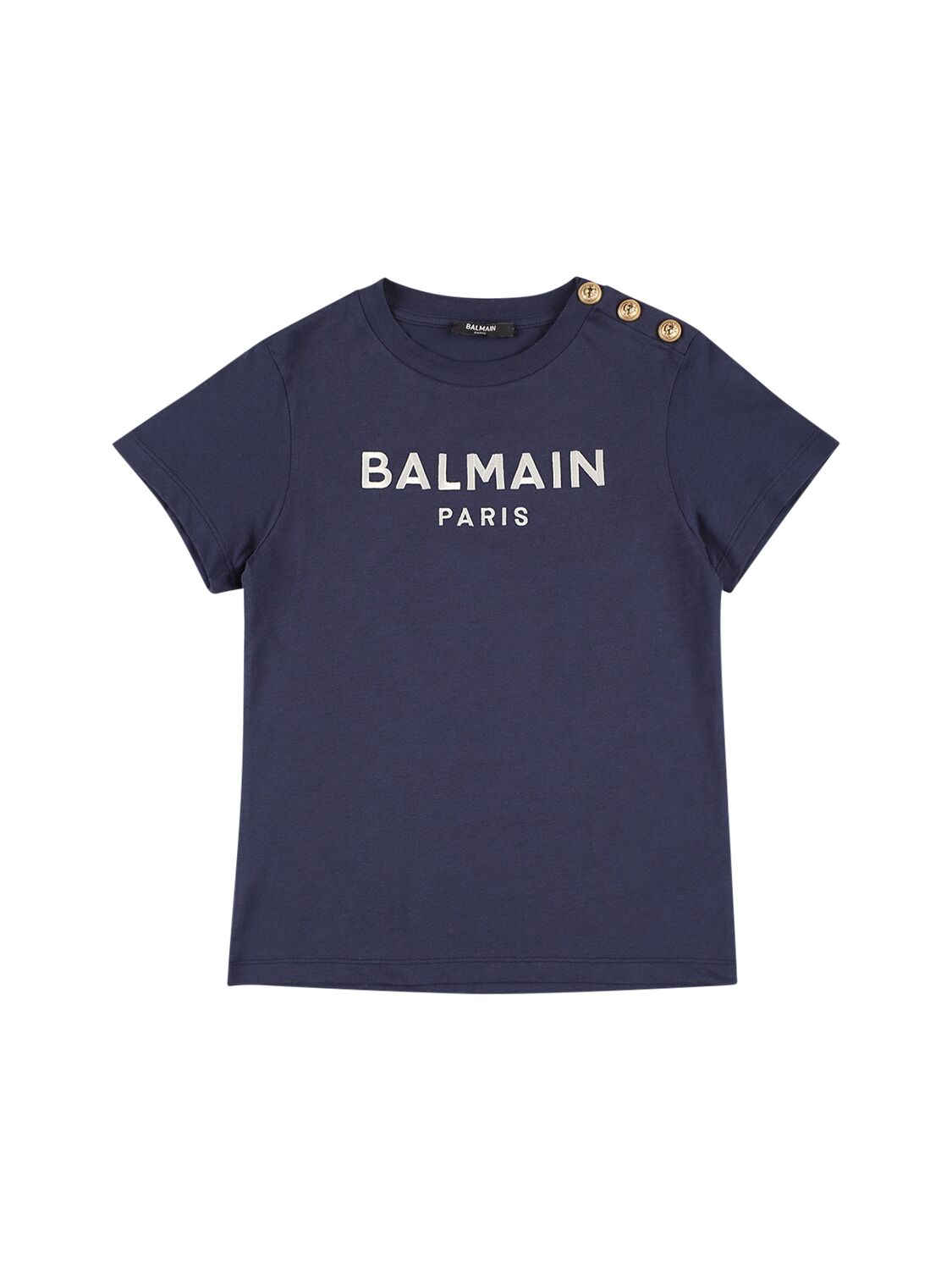 Balmain Kids' Organic Cotton Jersey T-shirt In Navy
