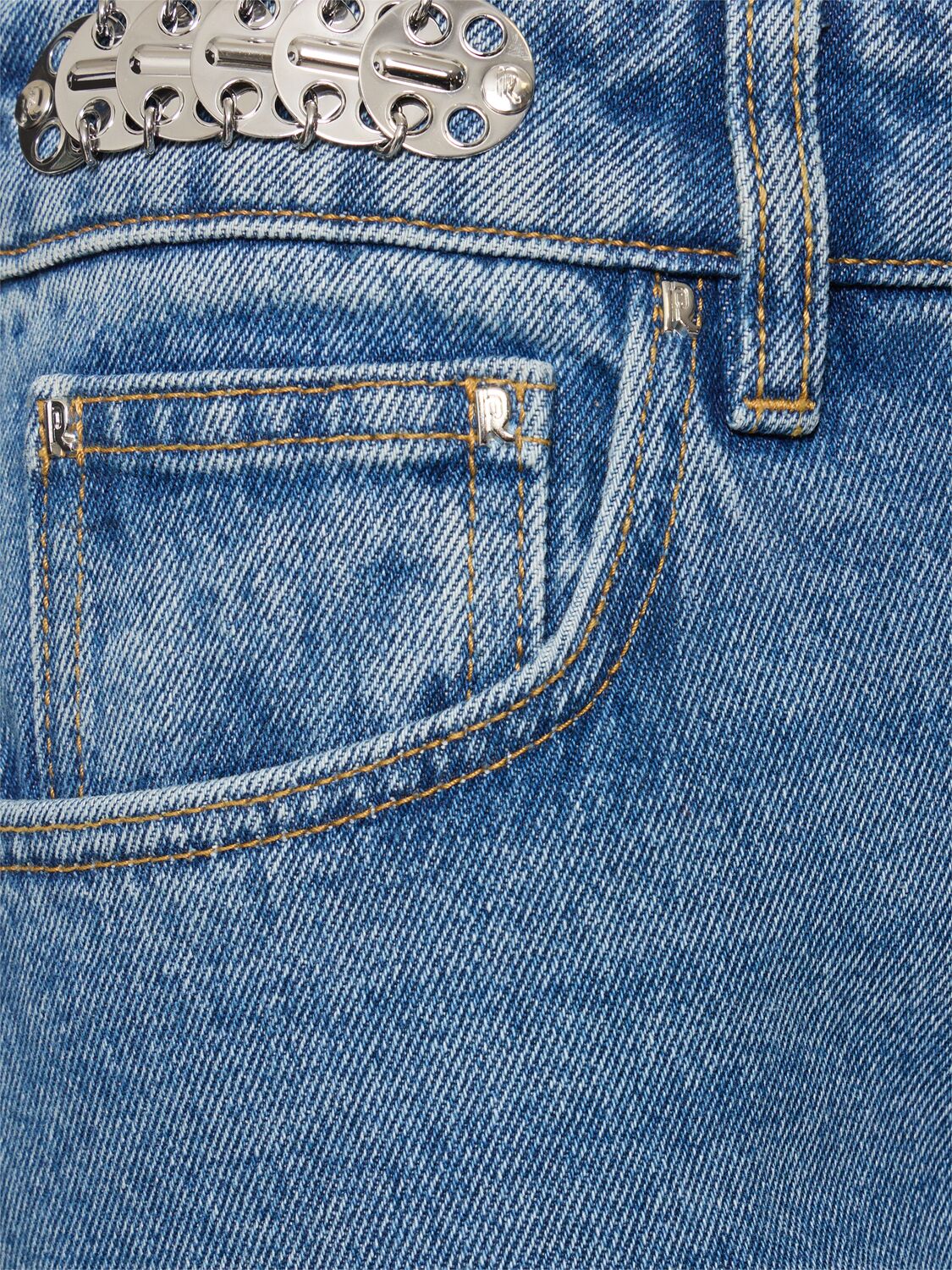 Shop Rabanne Embellished Denim Flared Jeans In Blue Stone