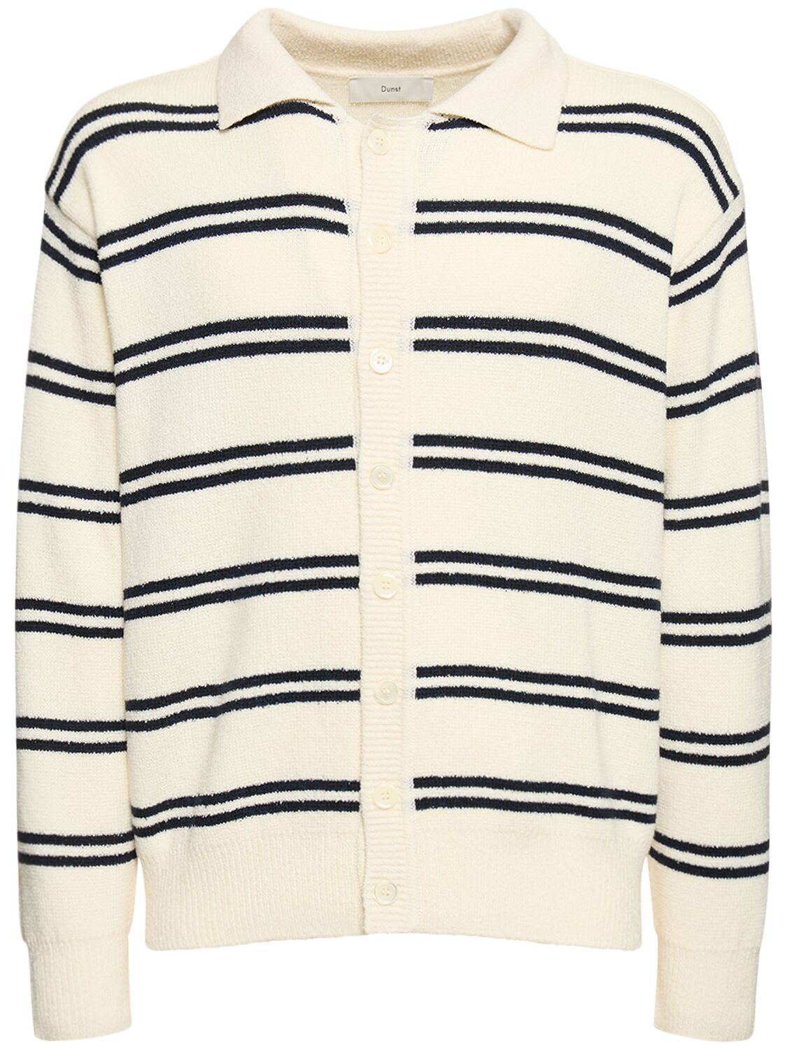 Dunst Open Collar Knitted Cardigan In Cream,navy