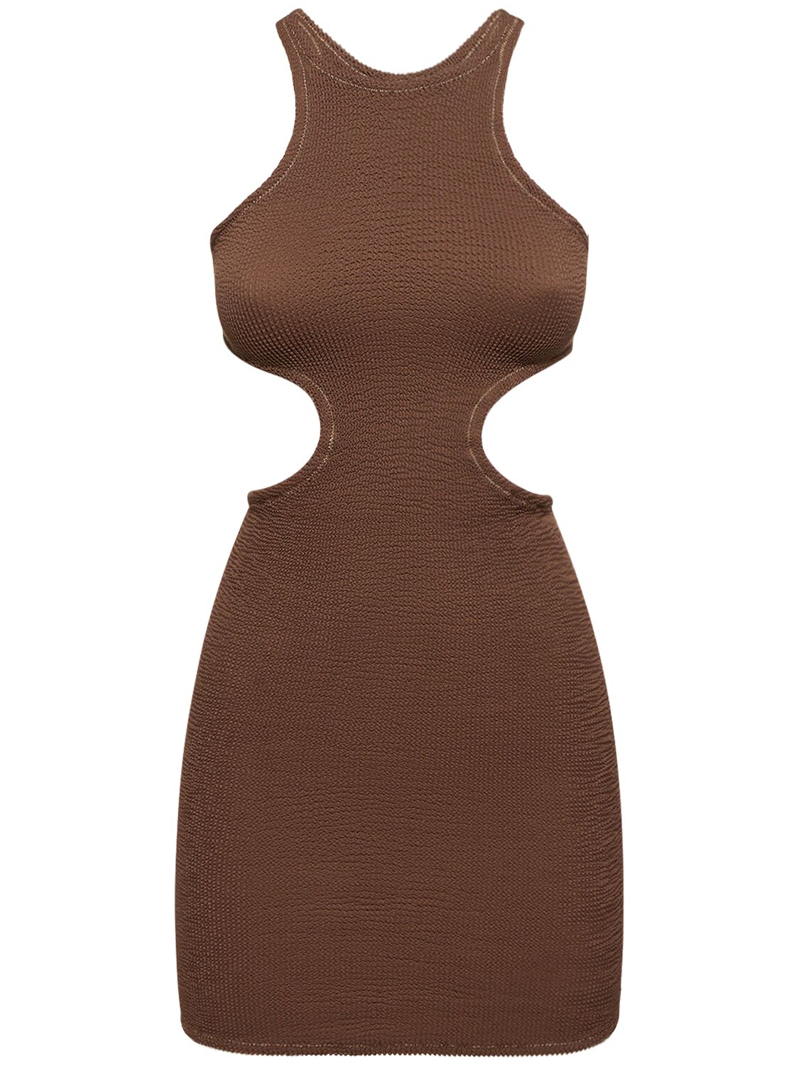 Reina Olga Ele Cut Out Crinkle Stretch Mini Dress In Brown