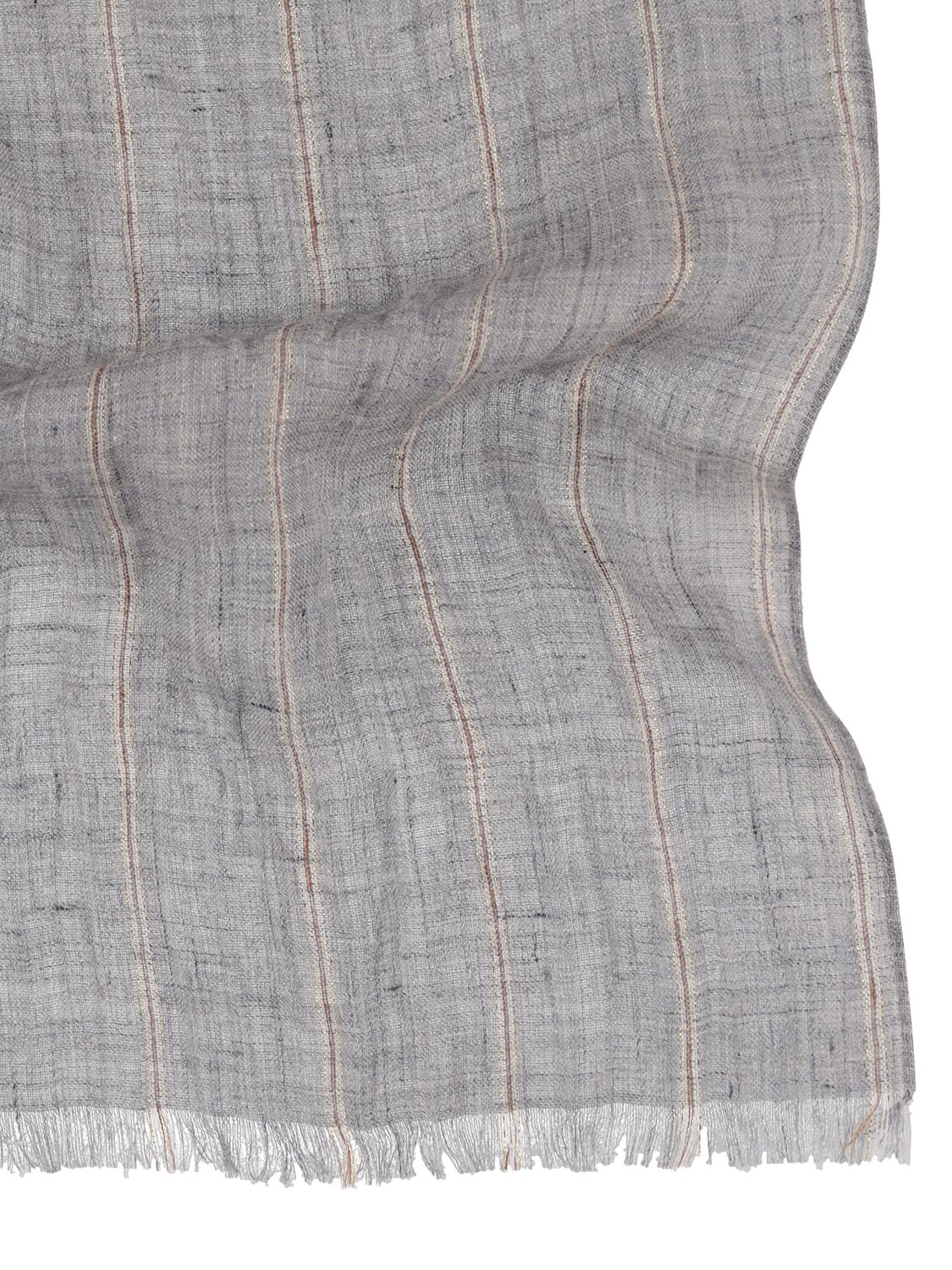 Shop Brunello Cucinelli Striped Linen Scarf In Grey