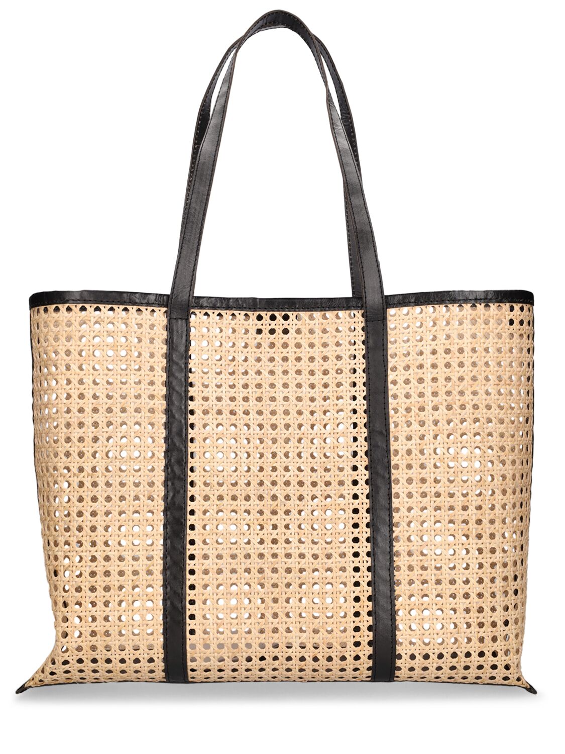 Large Margot Rattan & Leather Tote Bag