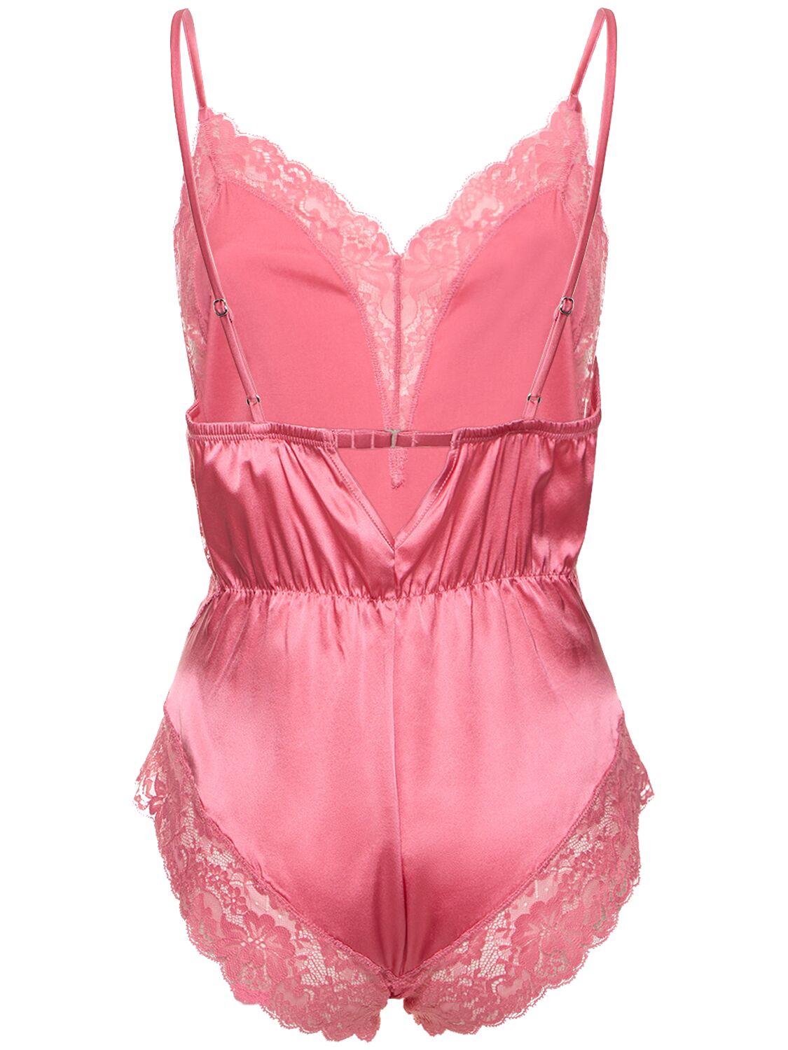Shop Fleur Du Mal Venus Lace & Silk Bodysuit In Pink Cadillac