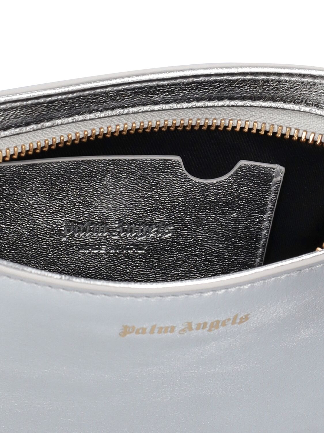 Shop Palm Angels Giorgina Metallic Leather Shoulder Bag In Silver