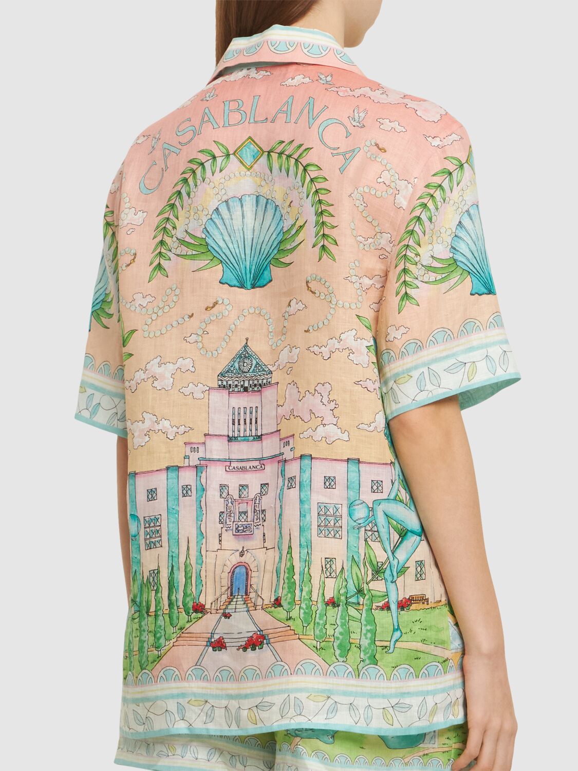 Shop Casablanca Printed Linen Shirt In Pink/multi