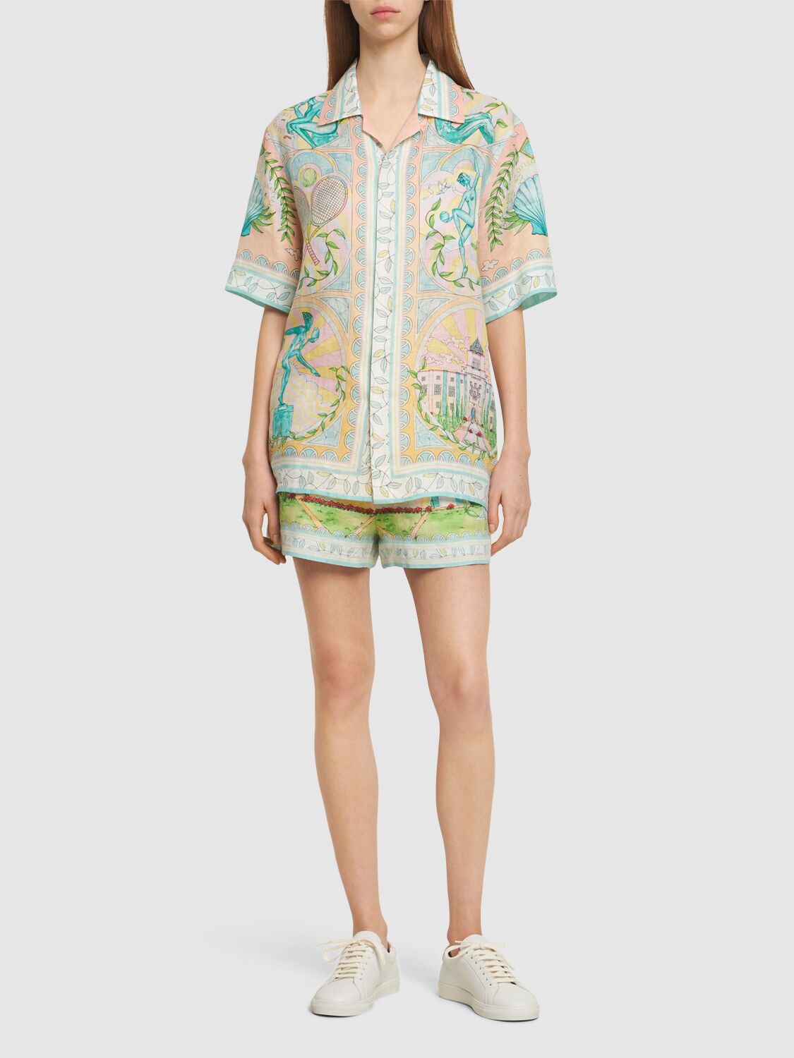 Shop Casablanca Printed Linen Shirt In Pink/multi