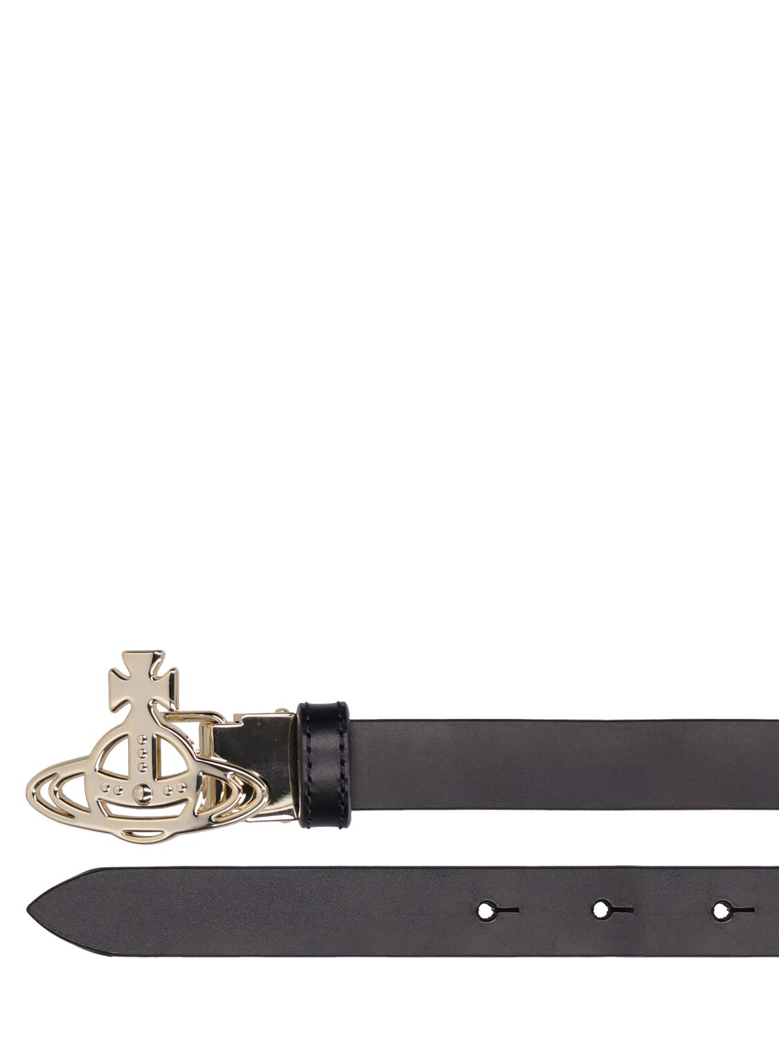 Shop Vivienne Westwood Small Line Orb Leather Buckle Belt In Black