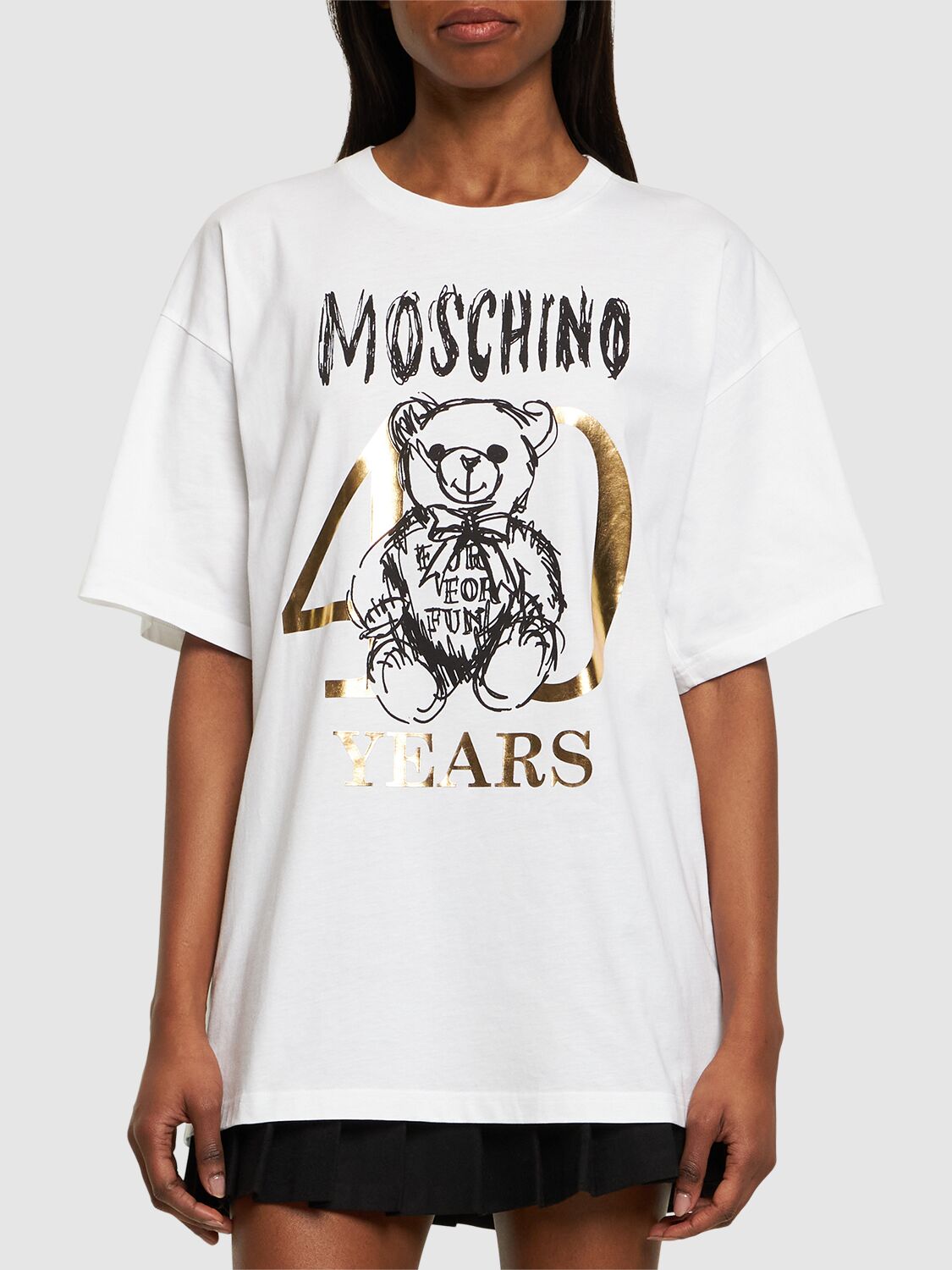 Shop Moschino Cotton Jersey Printed Logo T-shirt In White